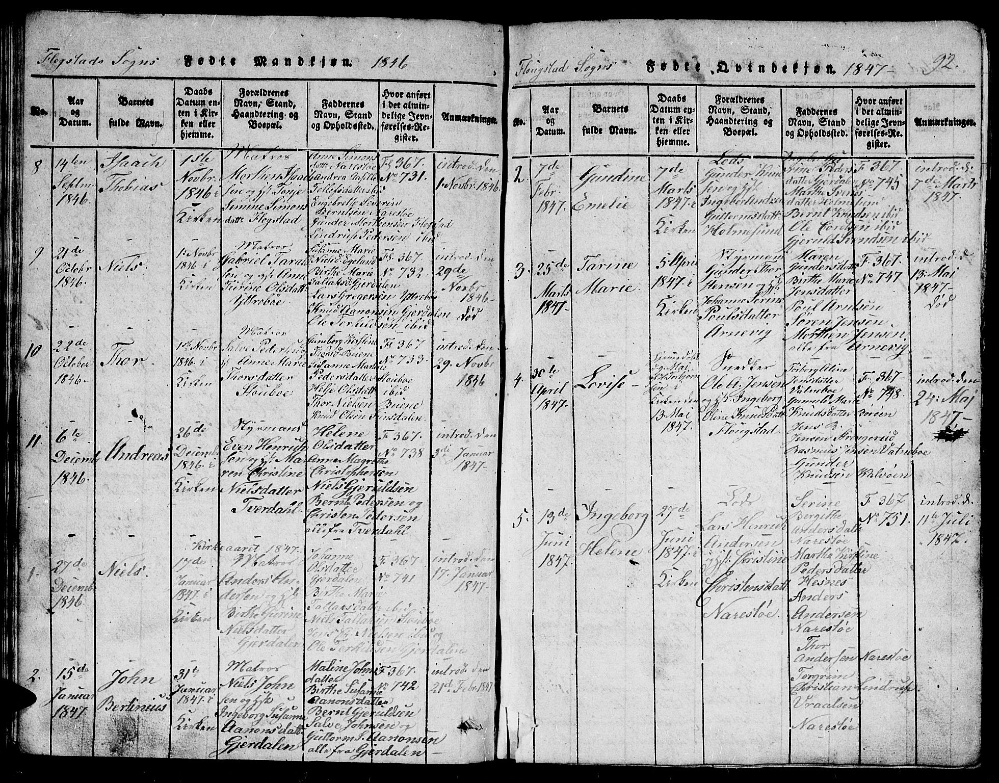 Dypvåg sokneprestkontor, SAK/1111-0007/F/Fb/Fbb/L0001: Klokkerbok nr. B 1, 1816-1850, s. 92
