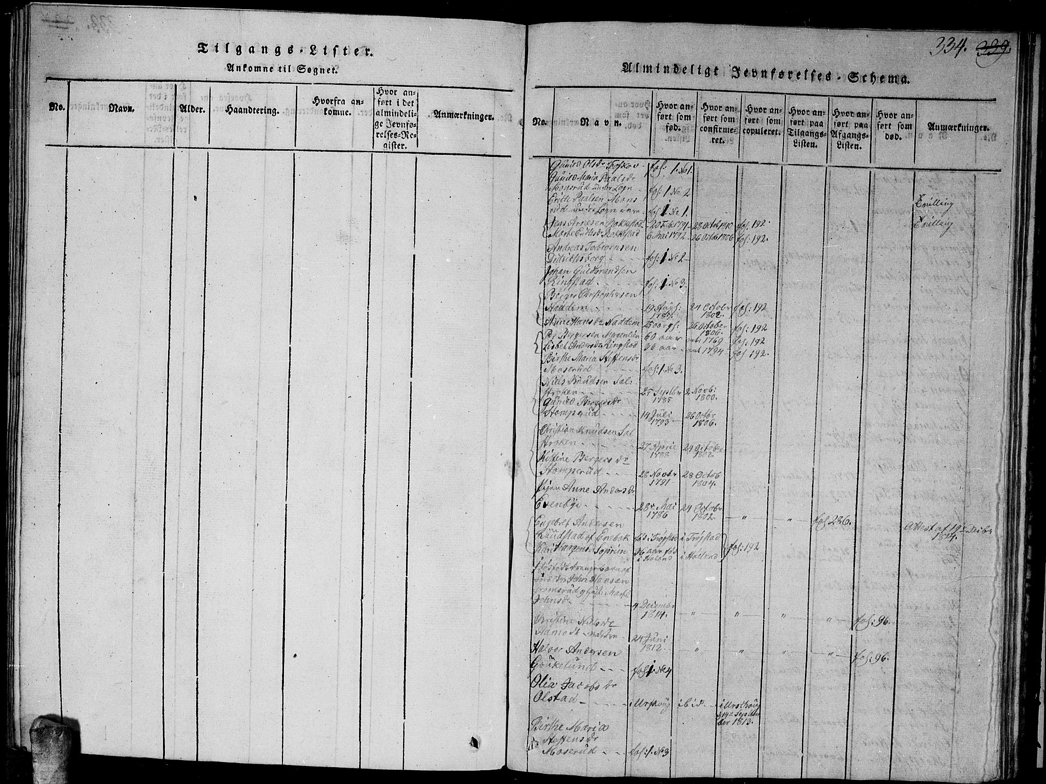 Høland prestekontor Kirkebøker, SAO/A-10346a/G/Ga/L0001: Klokkerbok nr. I 1, 1814-1827, s. 334