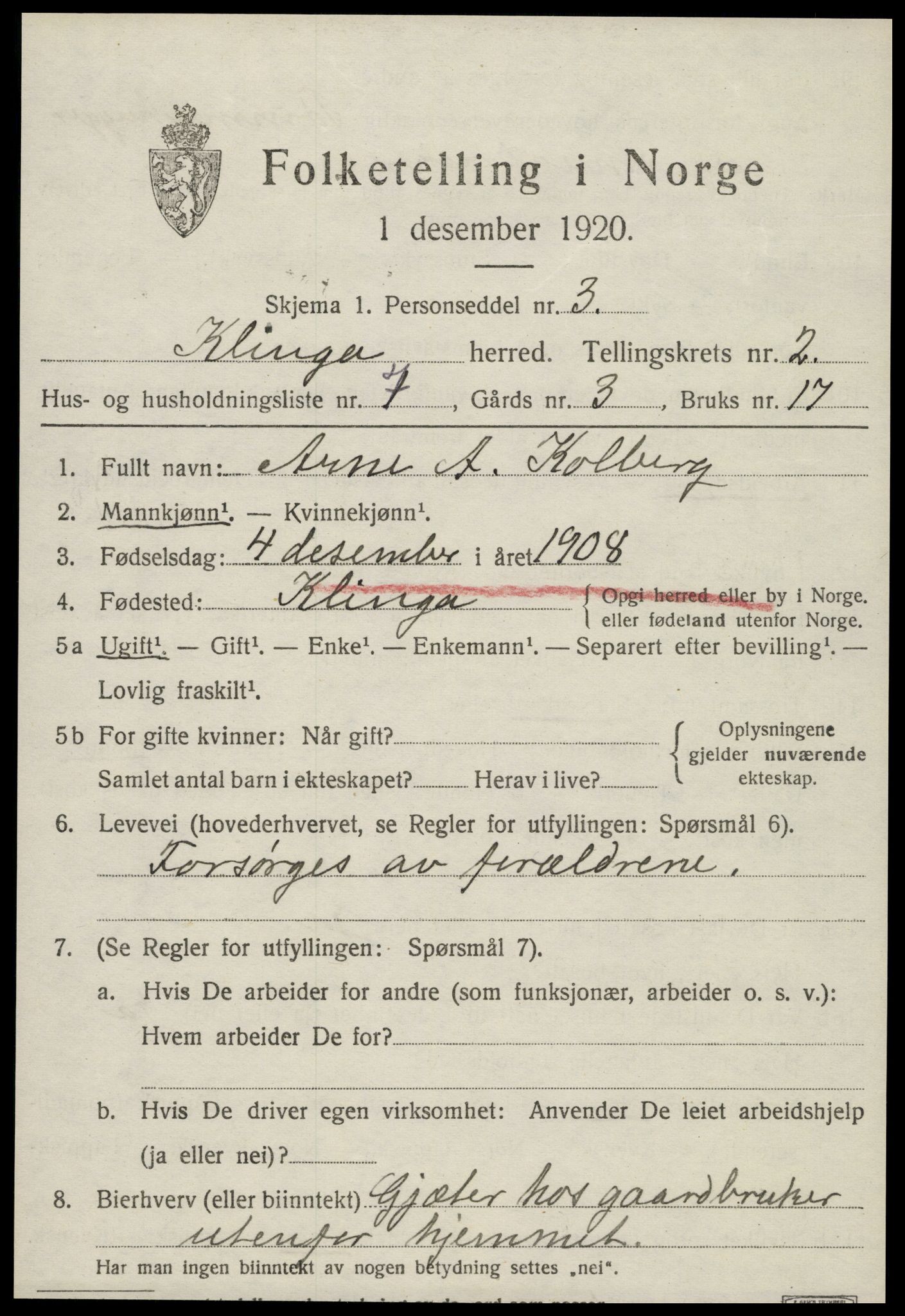 SAT, Folketelling 1920 for 1746 Klinga herred, 1920, s. 1467