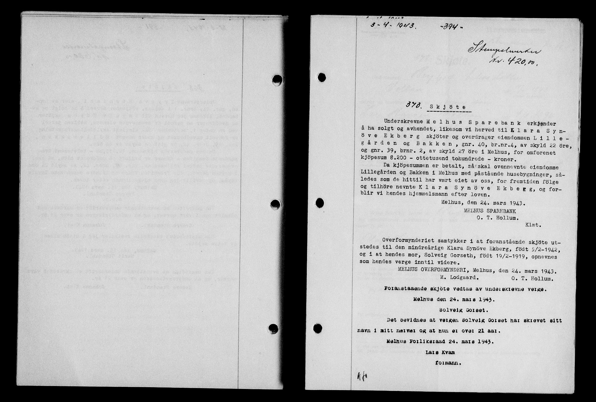 Gauldal sorenskriveri, SAT/A-0014/1/2/2C/L0056: Pantebok nr. 61, 1942-1943, Dagboknr: 373/1943