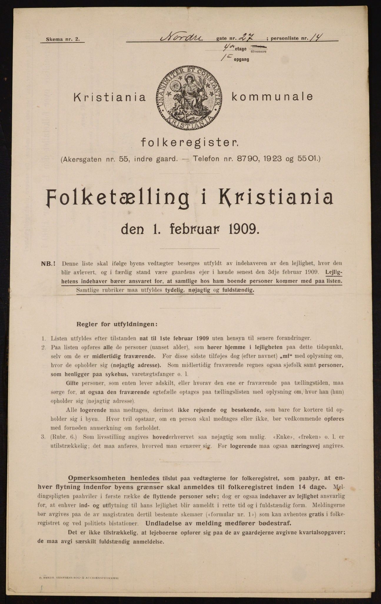 OBA, Kommunal folketelling 1.2.1909 for Kristiania kjøpstad, 1909, s. 66883