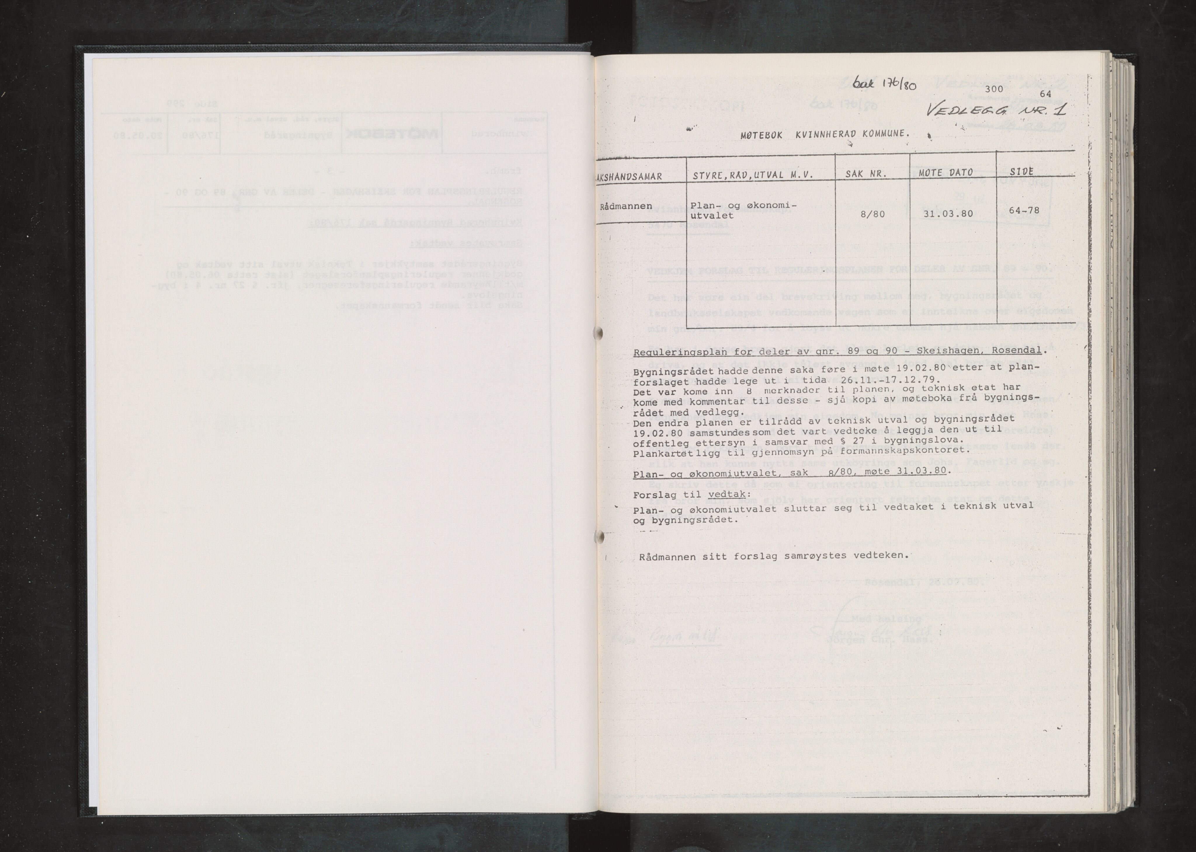 Kvinnherad kommune. Bygningsrådet , IKAH/1224-511/A/Aa/L0025: Møtebøker for bygningsrådet , 1980