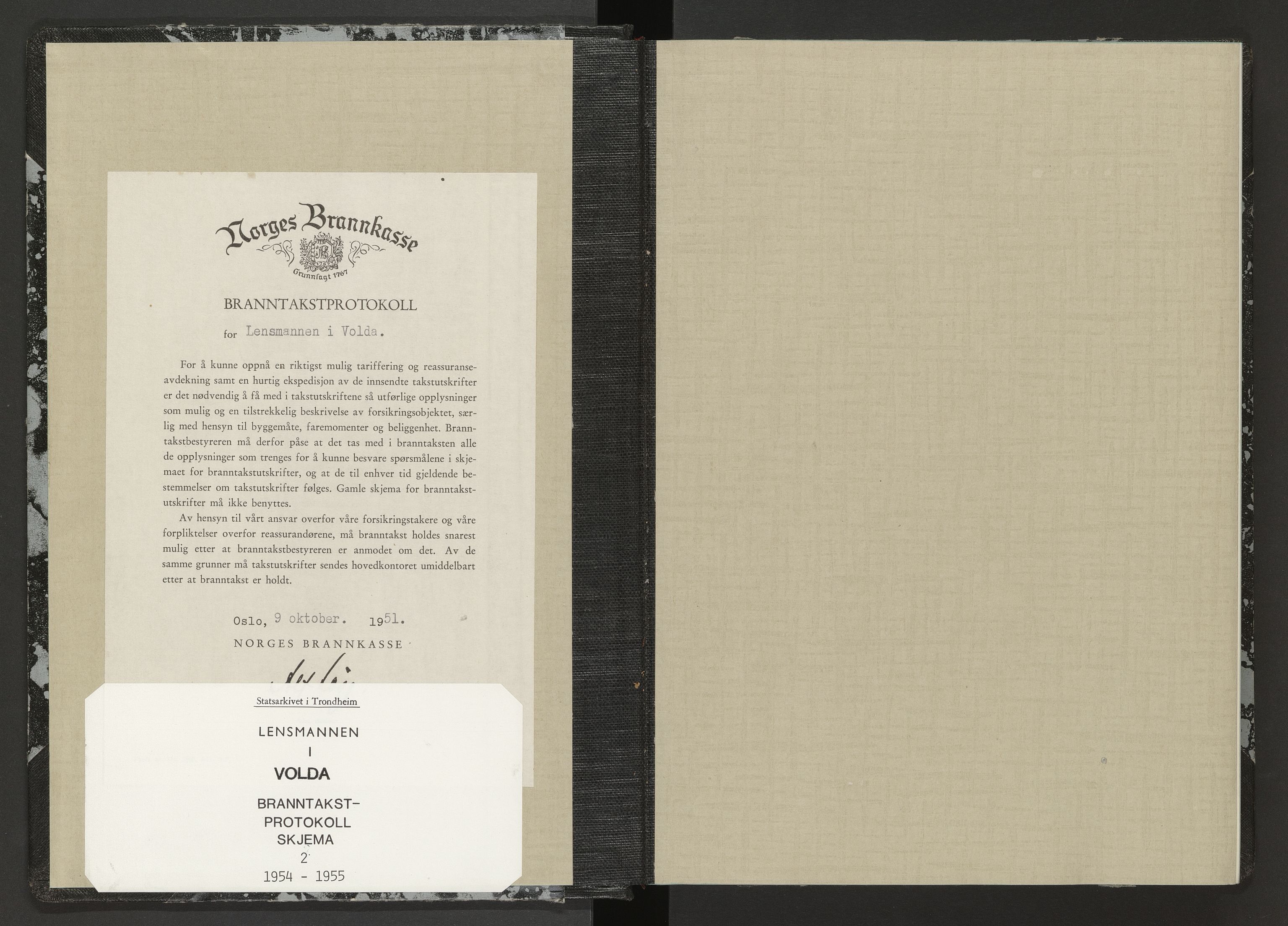 Norges Brannkasse Volda, AV/SAT-A-5488/F/Fb/L0002: Branntakstprotokoll, 1954-1955