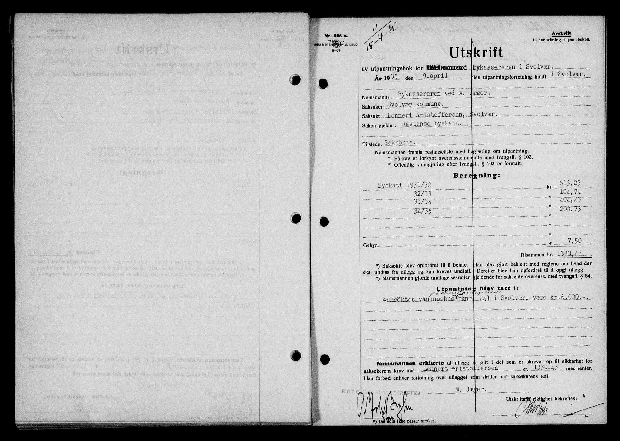 Lofoten sorenskriveri, SAT/A-0017/1/2/2C/L0031b: Pantebok nr. 31b, 1935-1935, Tingl.dato: 15.04.1935