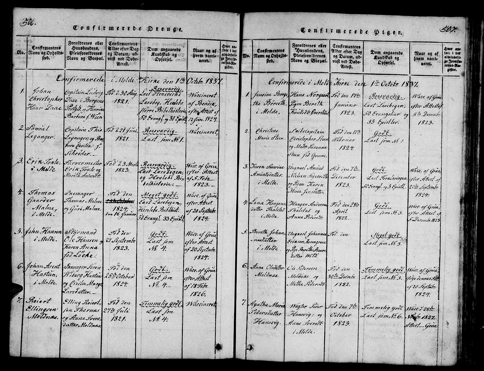 Ministerialprotokoller, klokkerbøker og fødselsregistre - Møre og Romsdal, AV/SAT-A-1454/558/L0700: Klokkerbok nr. 558C01, 1818-1868, s. 506-507