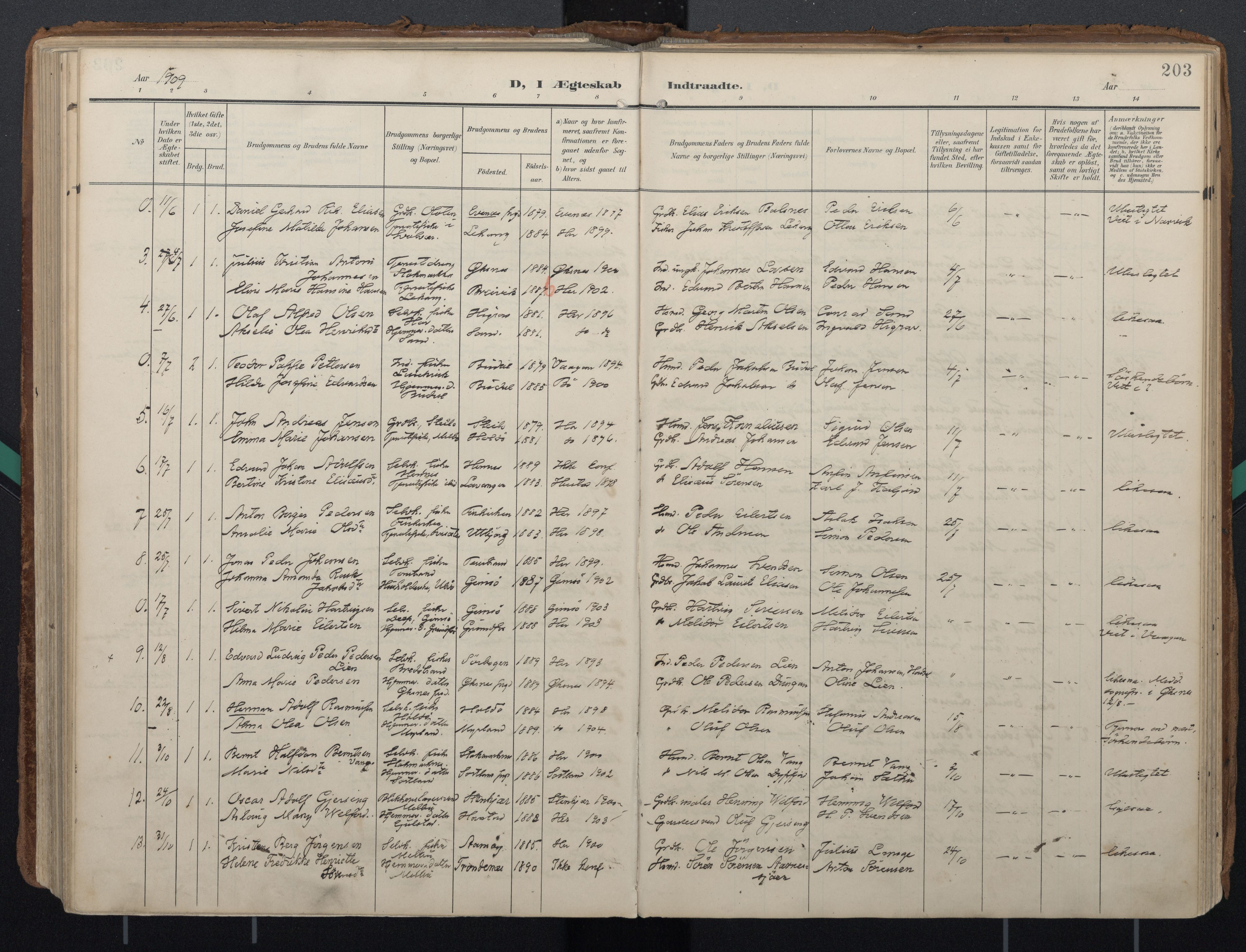 Ministerialprotokoller, klokkerbøker og fødselsregistre - Nordland, AV/SAT-A-1459/888/L1248: Ministerialbok nr. 888A14, 1904-1913, s. 203