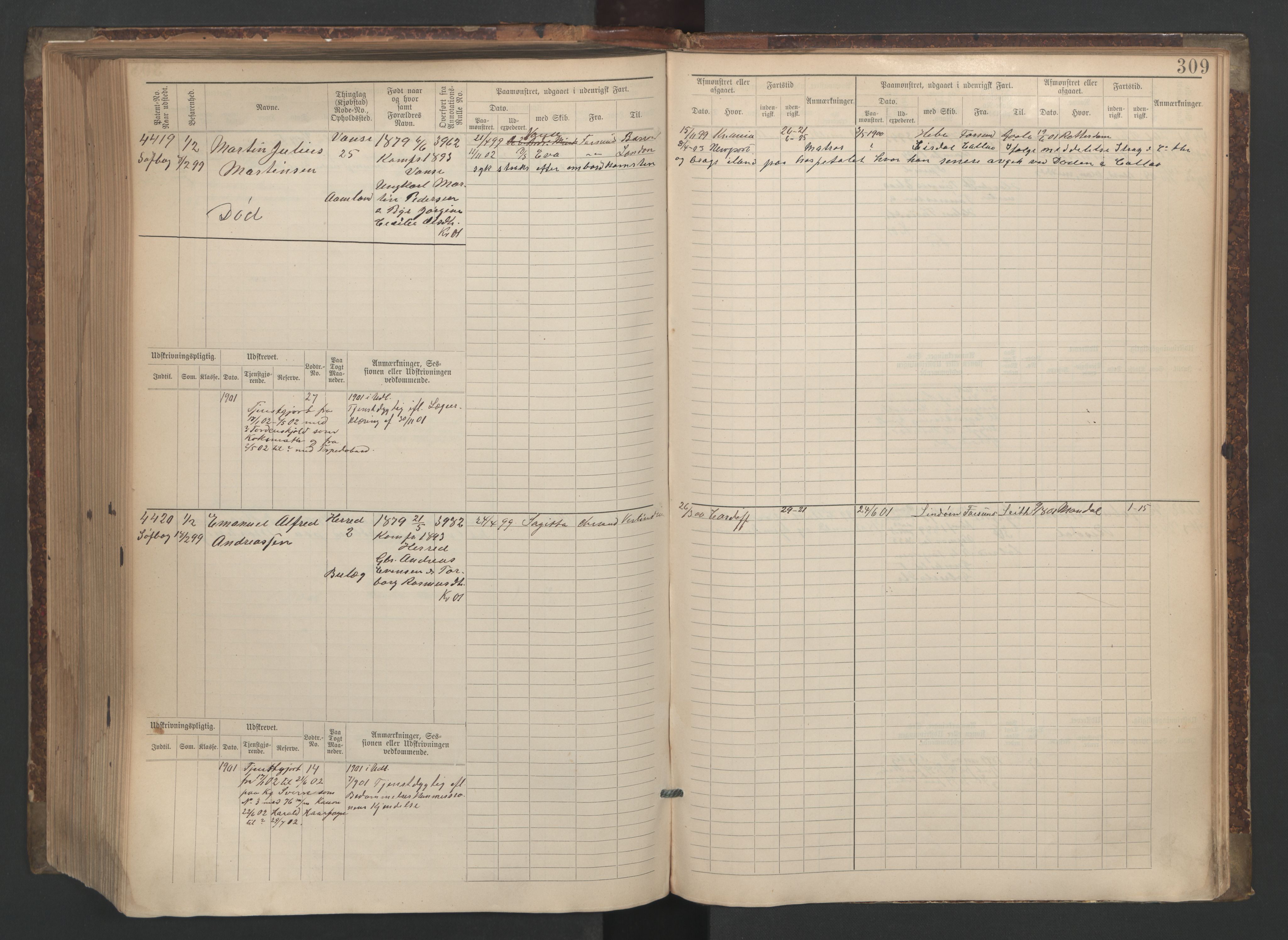 Farsund mønstringskrets, AV/SAK-2031-0017/F/Fb/L0006: Hovedrulle nr 3805-4478, M-9, 1890-1930, s. 310