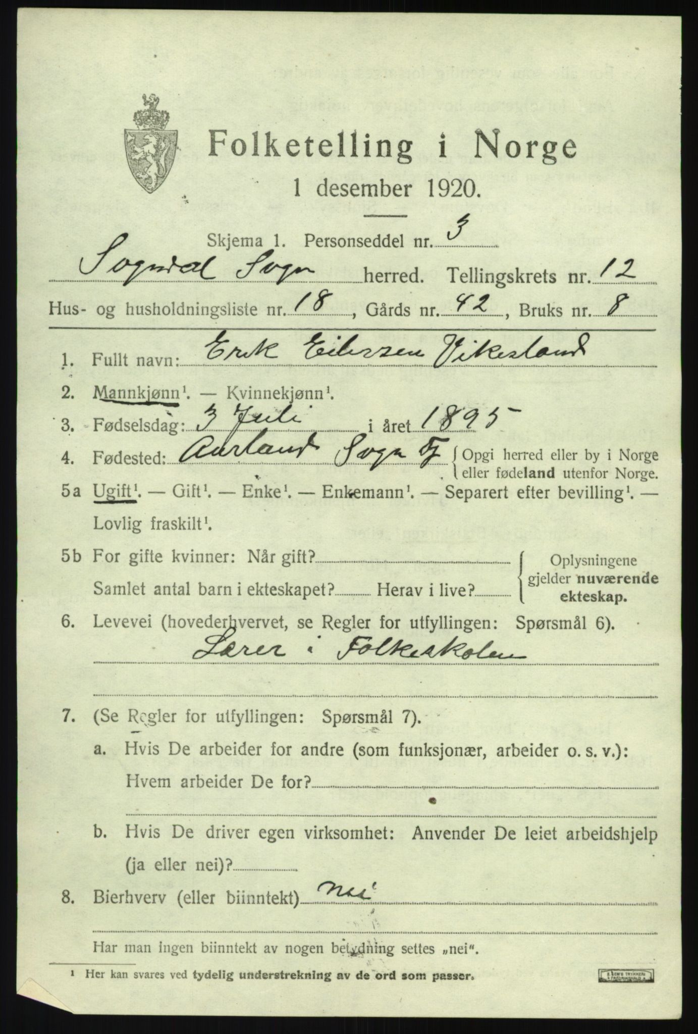 SAB, Folketelling 1920 for 1420 Sogndal herred, 1920, s. 5425