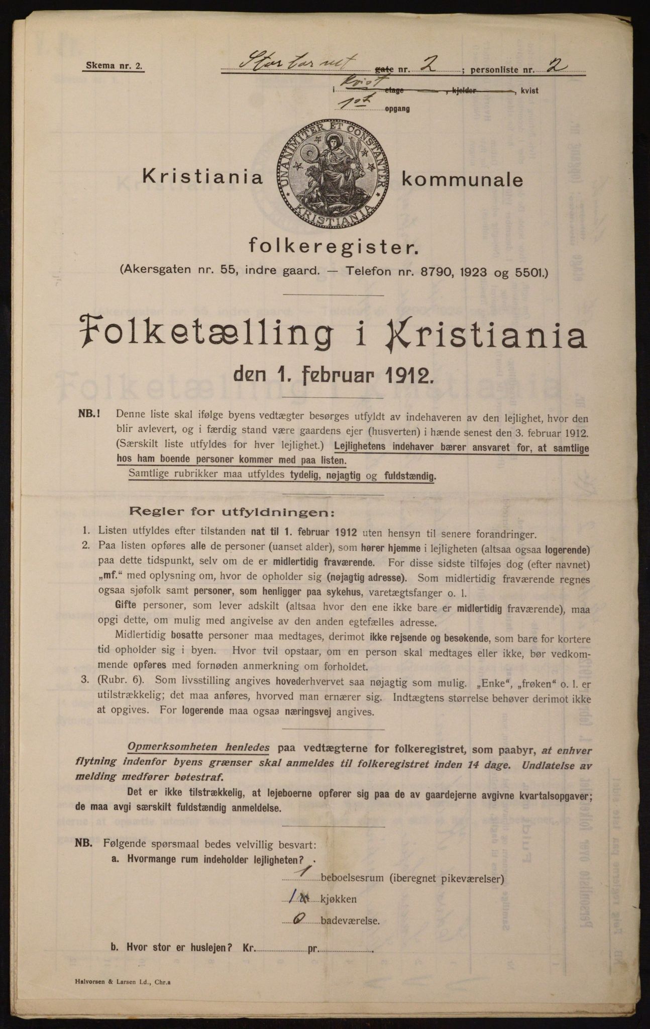 OBA, Kommunal folketelling 1.2.1912 for Kristiania, 1912, s. 115123