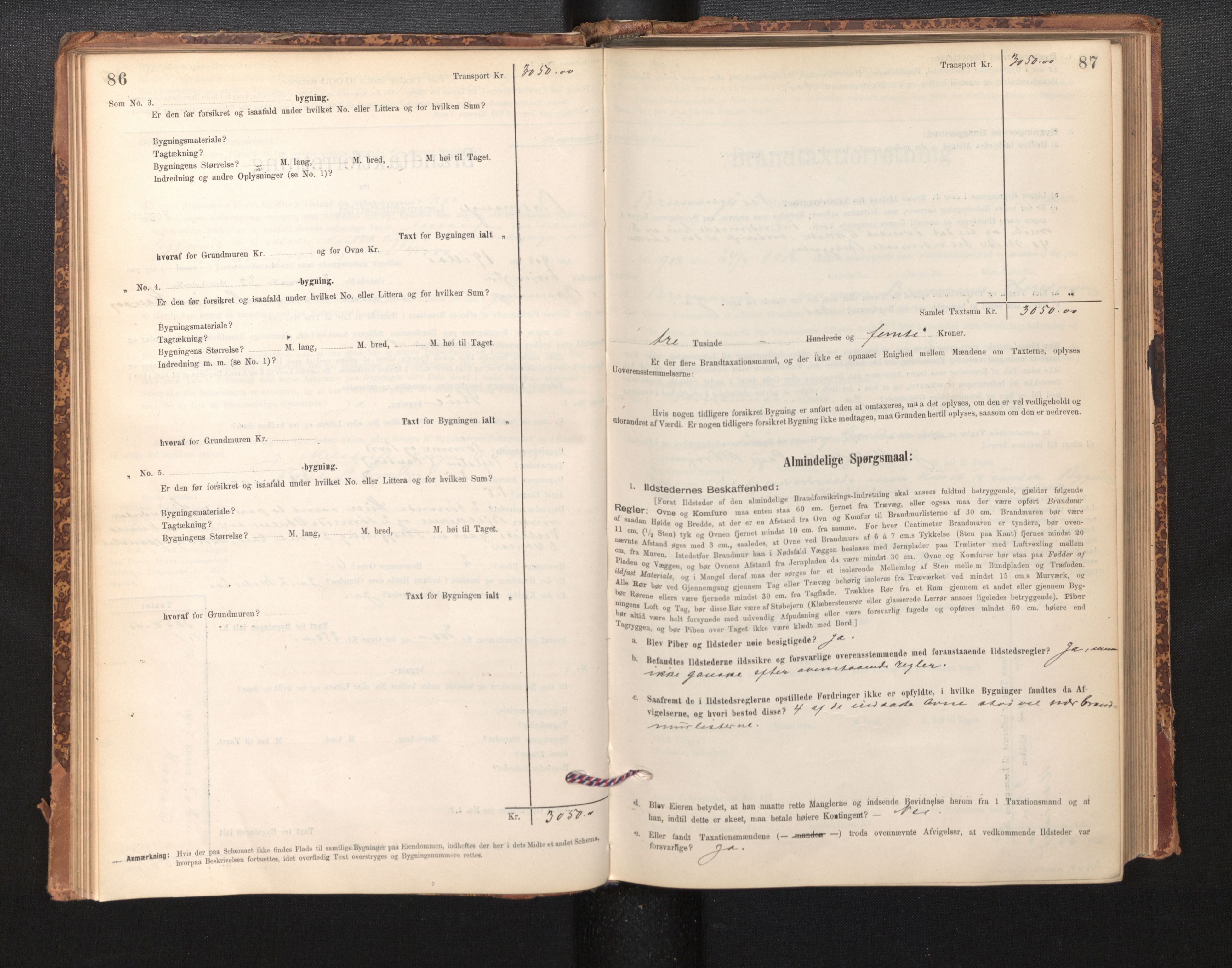 Lensmannen i Bremanger, SAB/A-26701/0012/L0007: Branntakstprotokoll, skjematakst, 1895-1936, s. 86-87