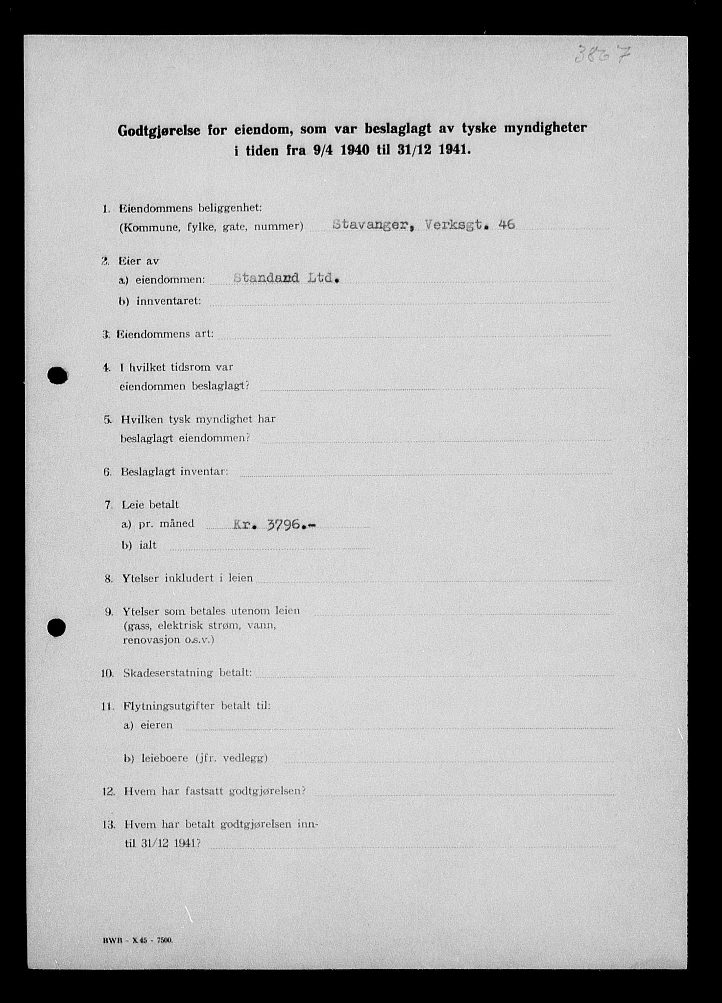 Justisdepartementet, Tilbakeføringskontoret for inndratte formuer, AV/RA-S-1564/I/L1014: Godtgjørelse for beslaglagt eiendom, 1940-1941, s. 128