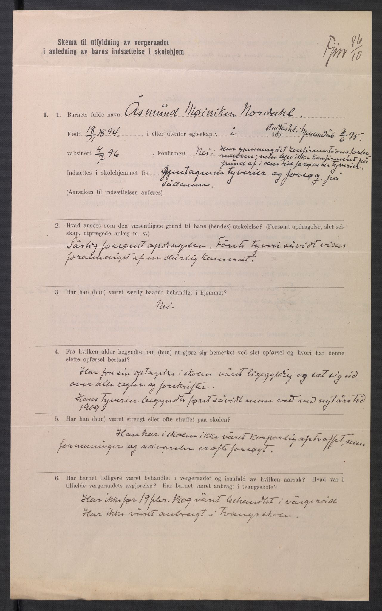 Falstad skolehjem, AV/RA-S-1676/E/Eb/L0010: Elevmapper løpenr. 210-239, 1910-1917, s. 78