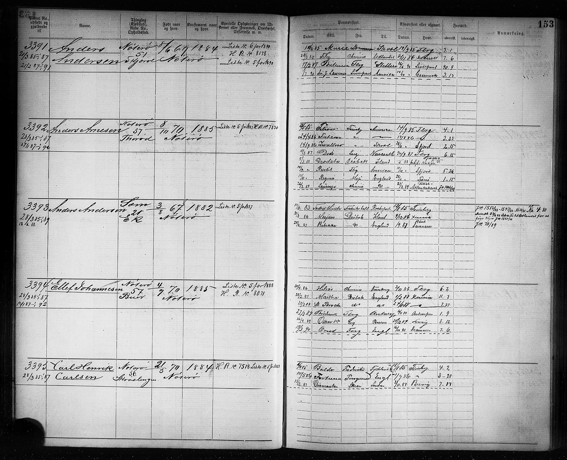 Tønsberg innrulleringskontor, SAKO/A-786/F/Fb/L0007: Annotasjonsrulle Patent nr. 2636-5150, 1881-1892, s. 154