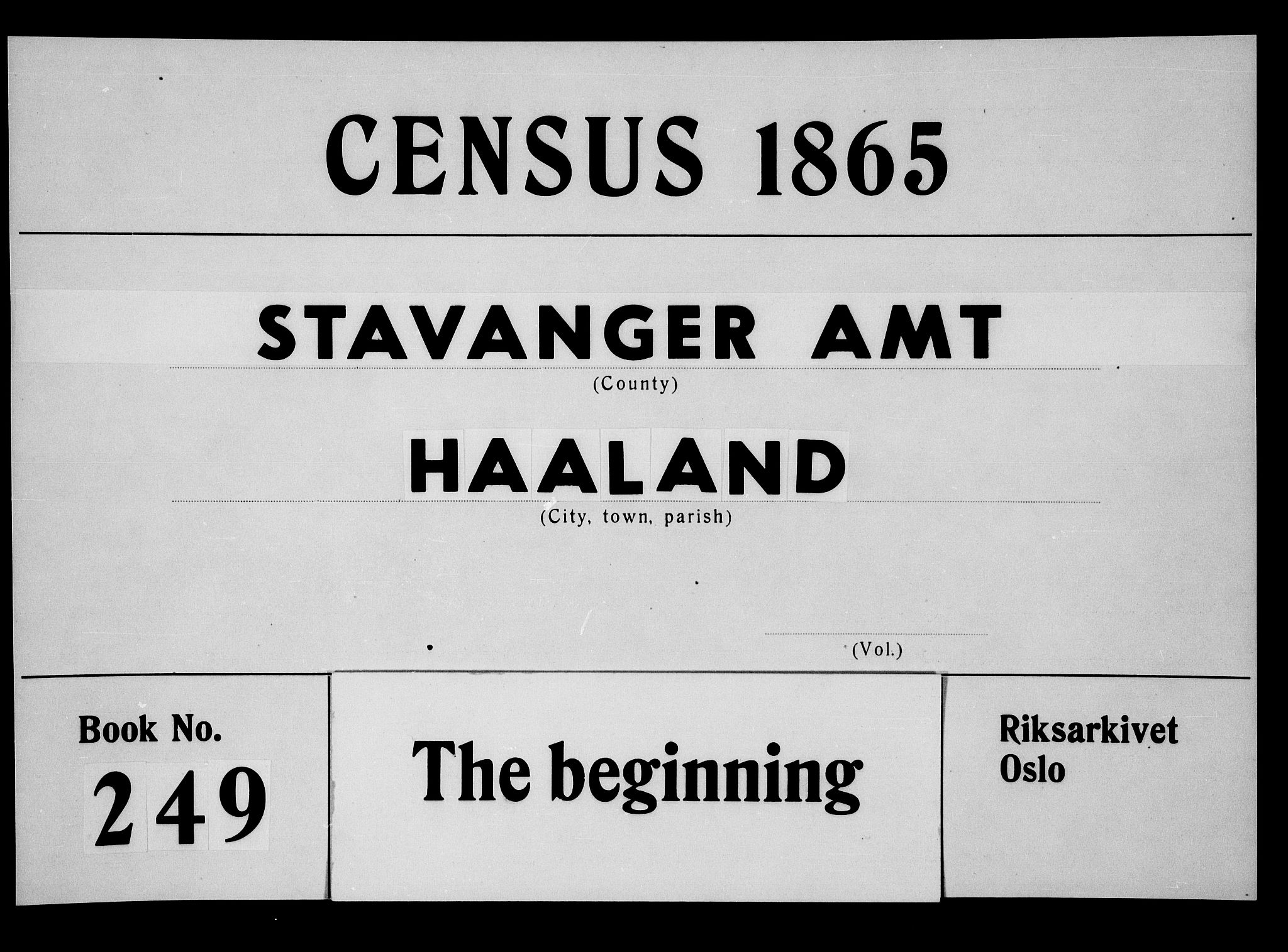 RA, Folketelling 1865 for 1124P Håland prestegjeld, 1865, s. 1