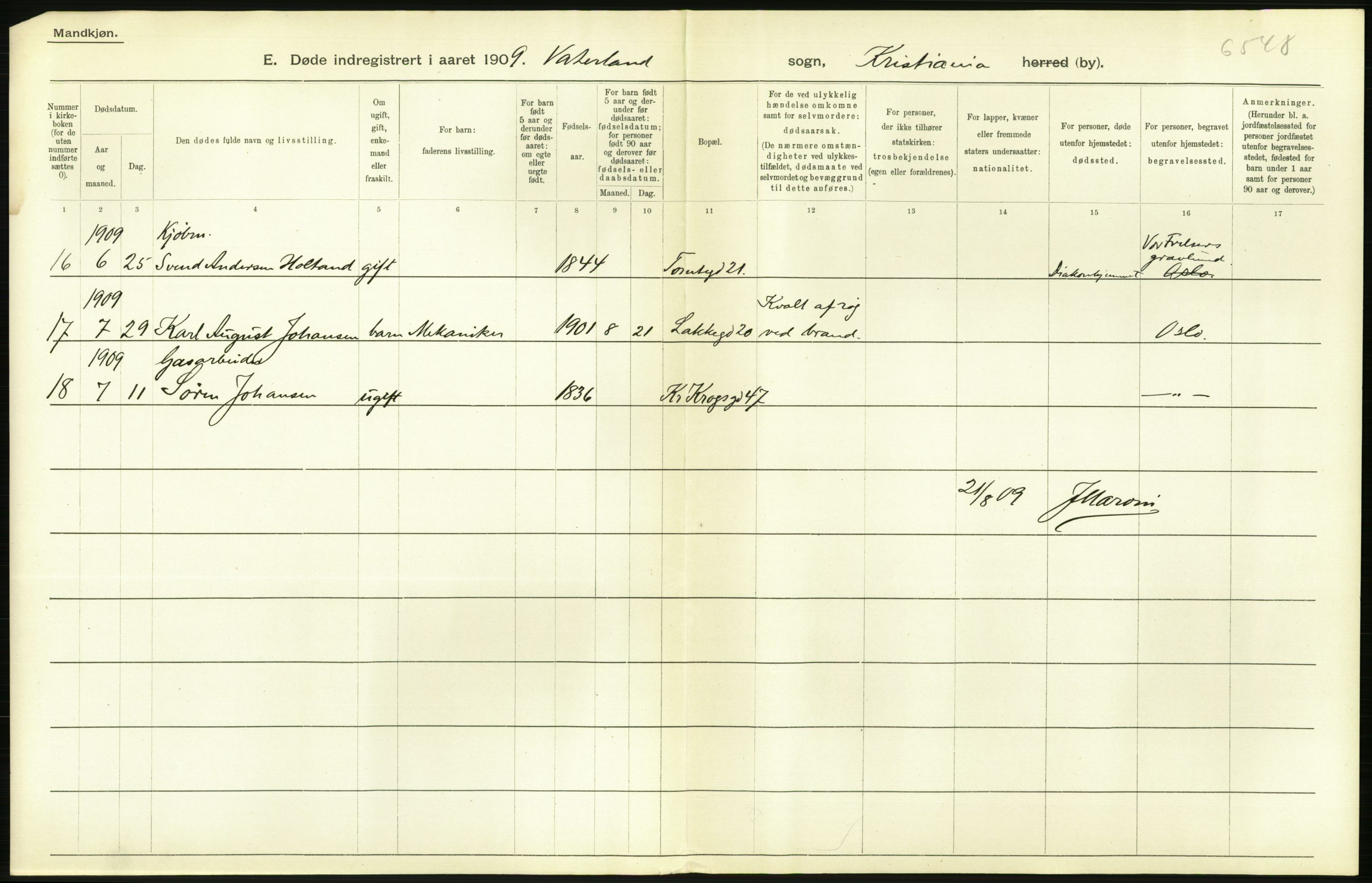 Statistisk sentralbyrå, Sosiodemografiske emner, Befolkning, RA/S-2228/D/Df/Dfa/Dfag/L0010: Kristiania: Døde, dødfødte., 1909, s. 402