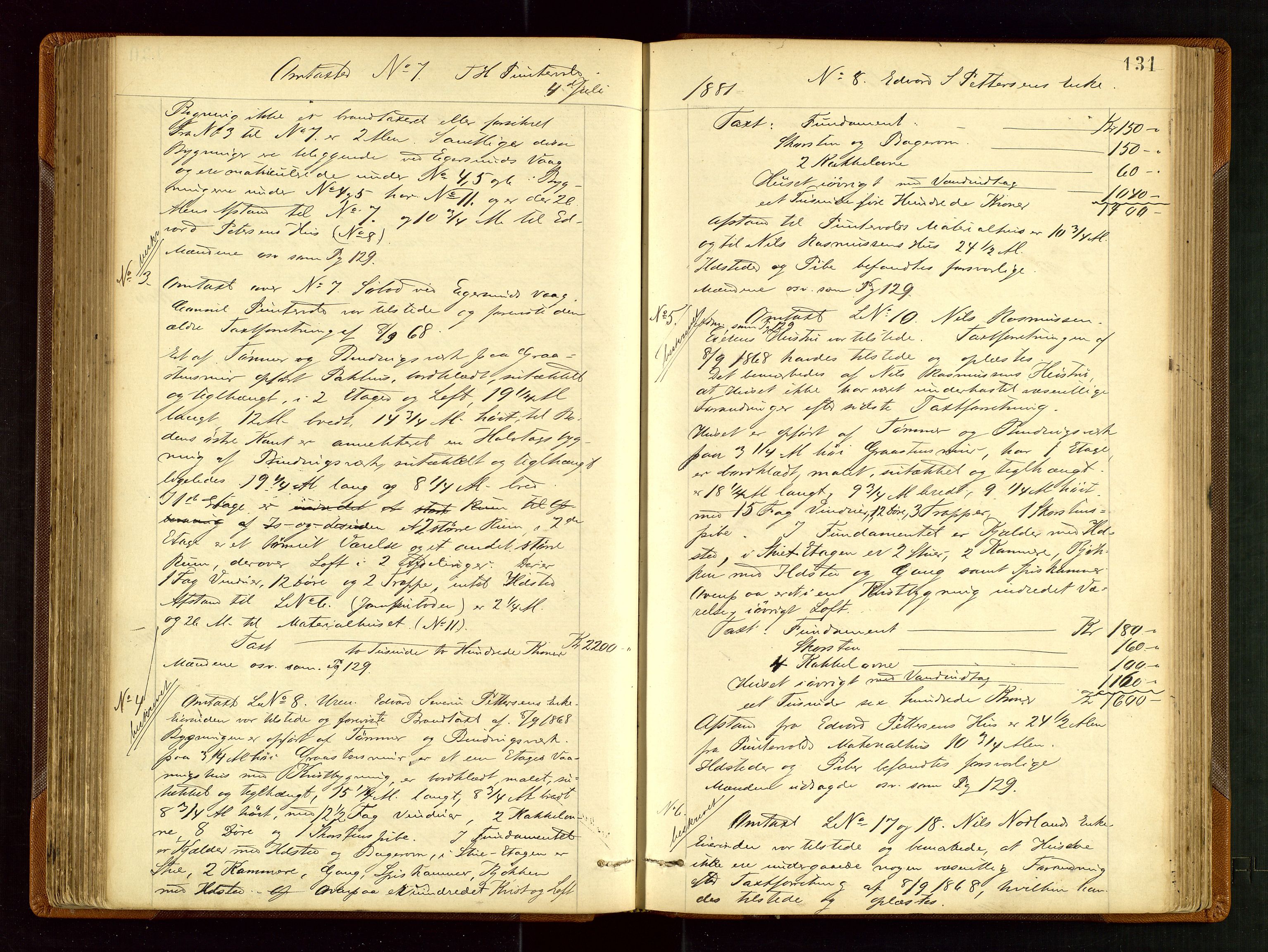 Eigersund lensmannskontor, AV/SAST-A-100171/God/L0003: "Brandtaxationsprotokol", 1874-1886, s. 130b-131a