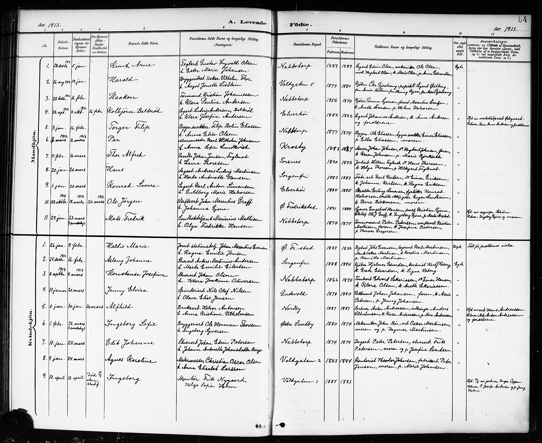 Østre Fredrikstad prestekontor Kirkebøker, AV/SAO-A-10907/G/Ga/L0002: Klokkerbok nr. 2, 1900-1919, s. 84