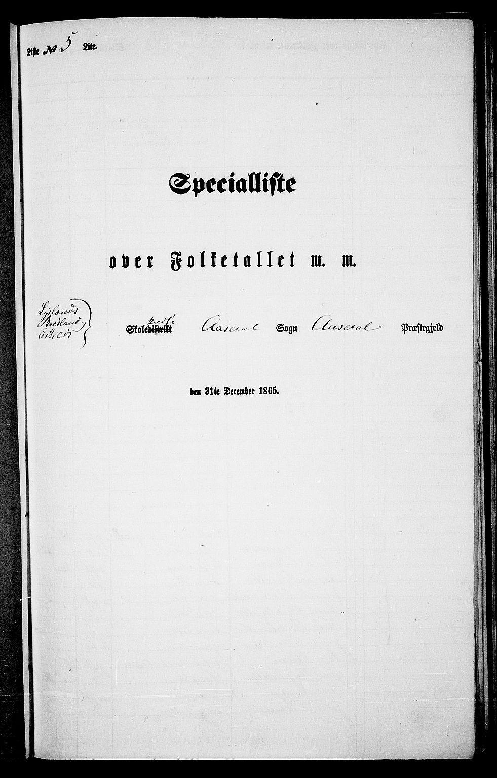 RA, Folketelling 1865 for 0980P Åseral prestegjeld, 1865, s. 57