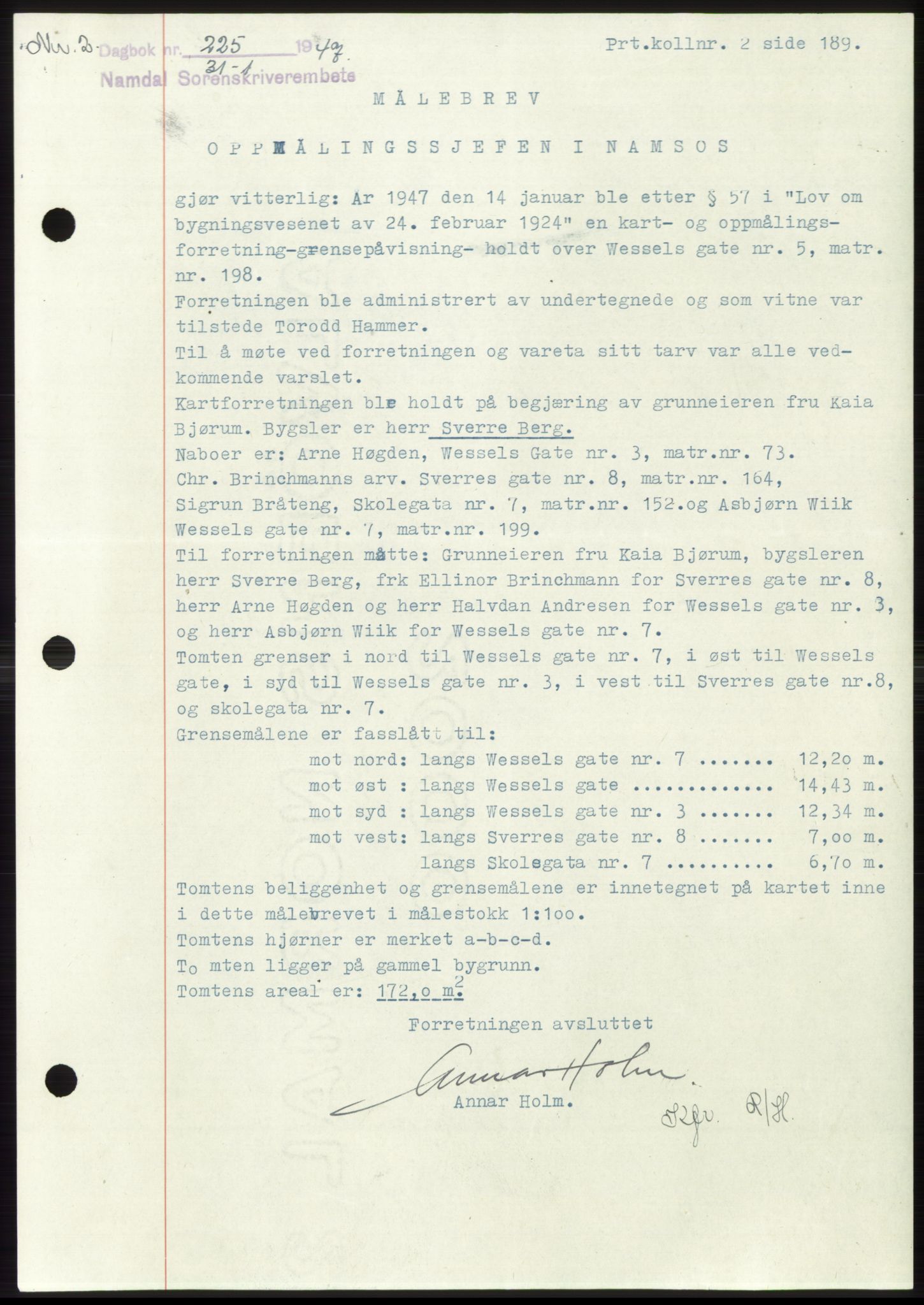 Namdal sorenskriveri, SAT/A-4133/1/2/2C: Pantebok nr. -, 1946-1947, Dagboknr: 225/1947