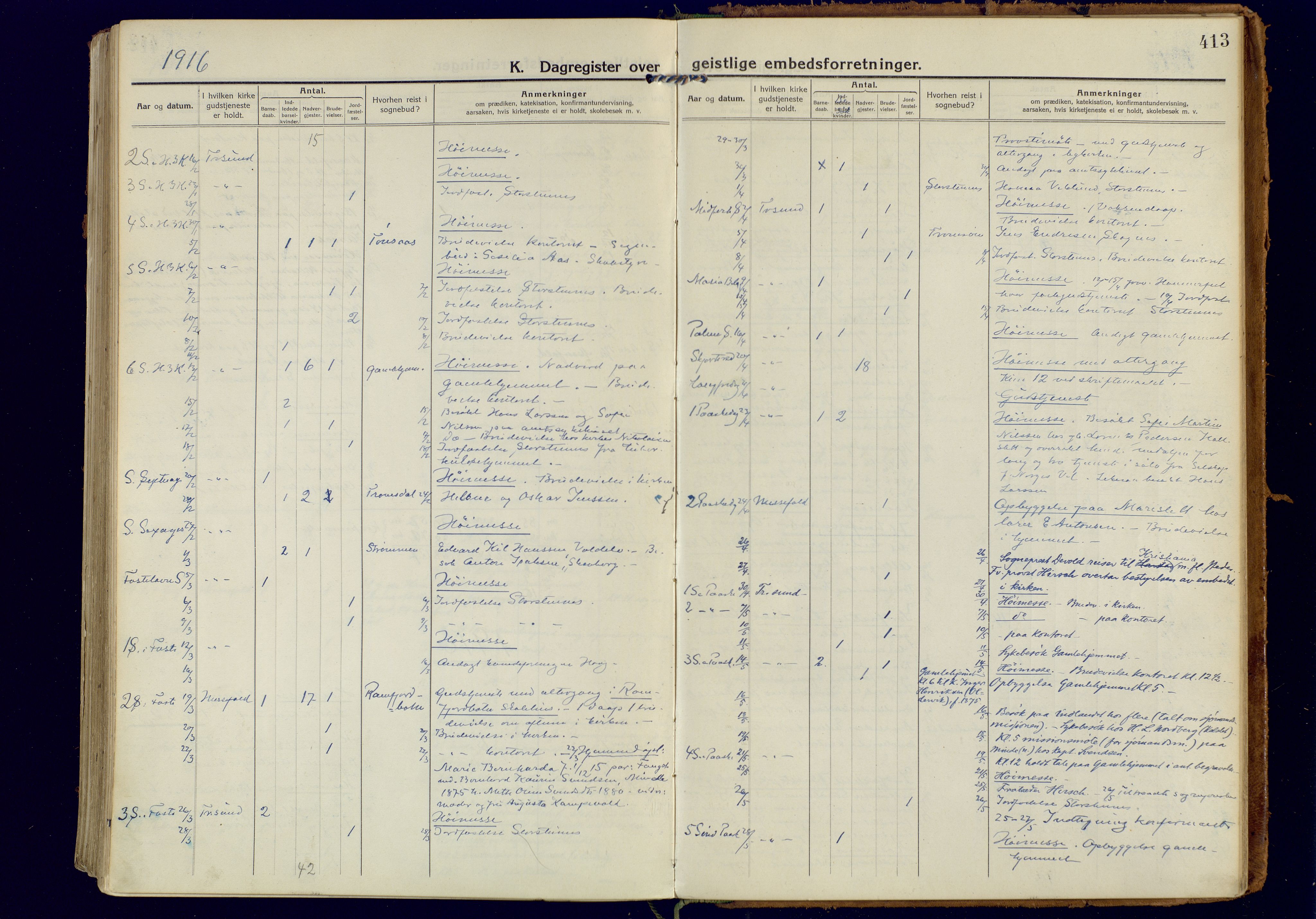 Tromsøysund sokneprestkontor, AV/SATØ-S-1304/G/Ga/L0008kirke: Ministerialbok nr. 8, 1914-1922, s. 413