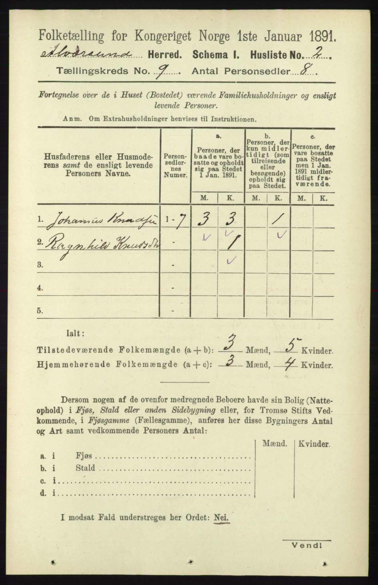 RA, Folketelling 1891 for 1257 Alversund herred, 1891, s. 3038