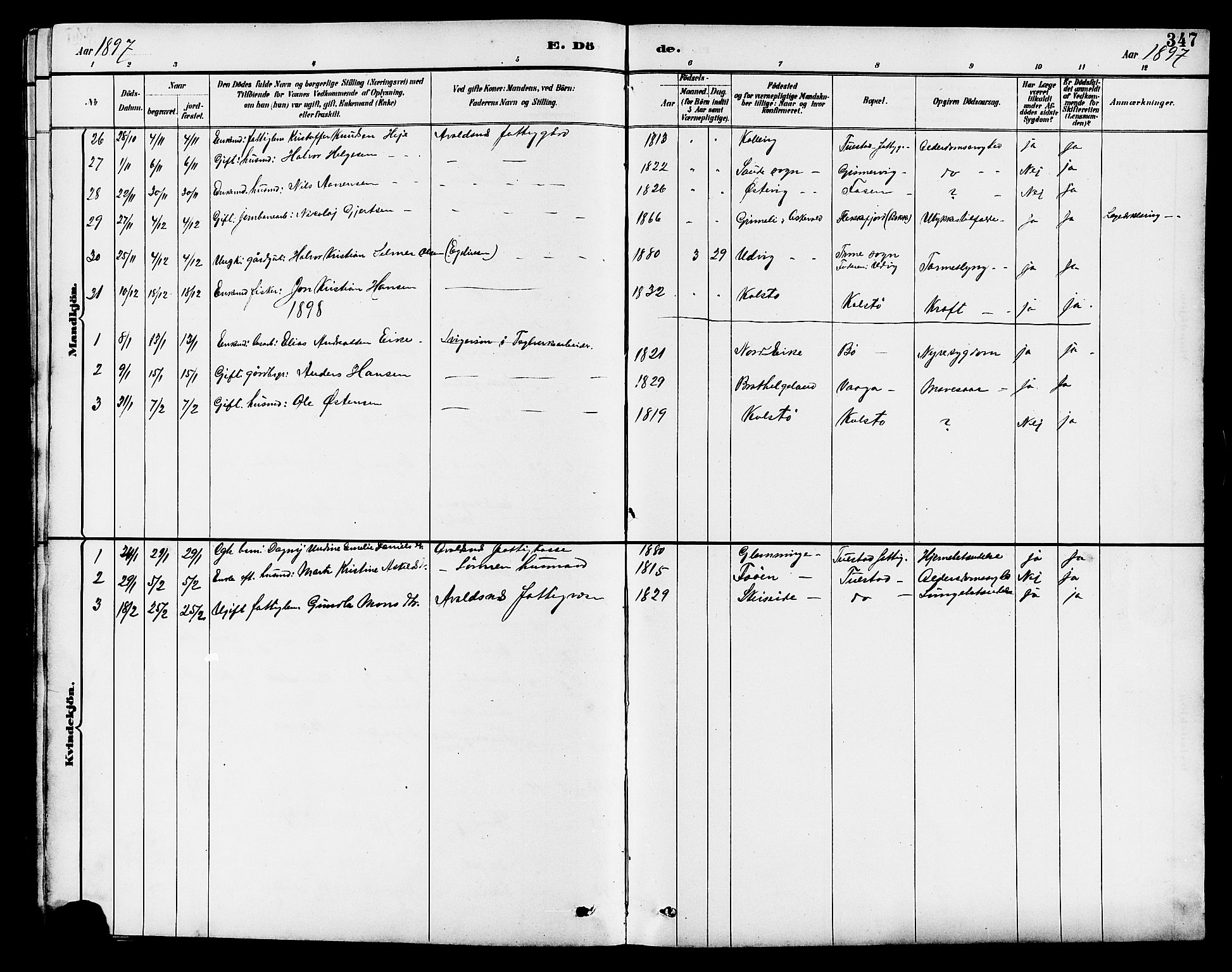 Avaldsnes sokneprestkontor, AV/SAST-A -101851/H/Ha/Hab/L0007: Klokkerbok nr. B 7, 1885-1909, s. 347