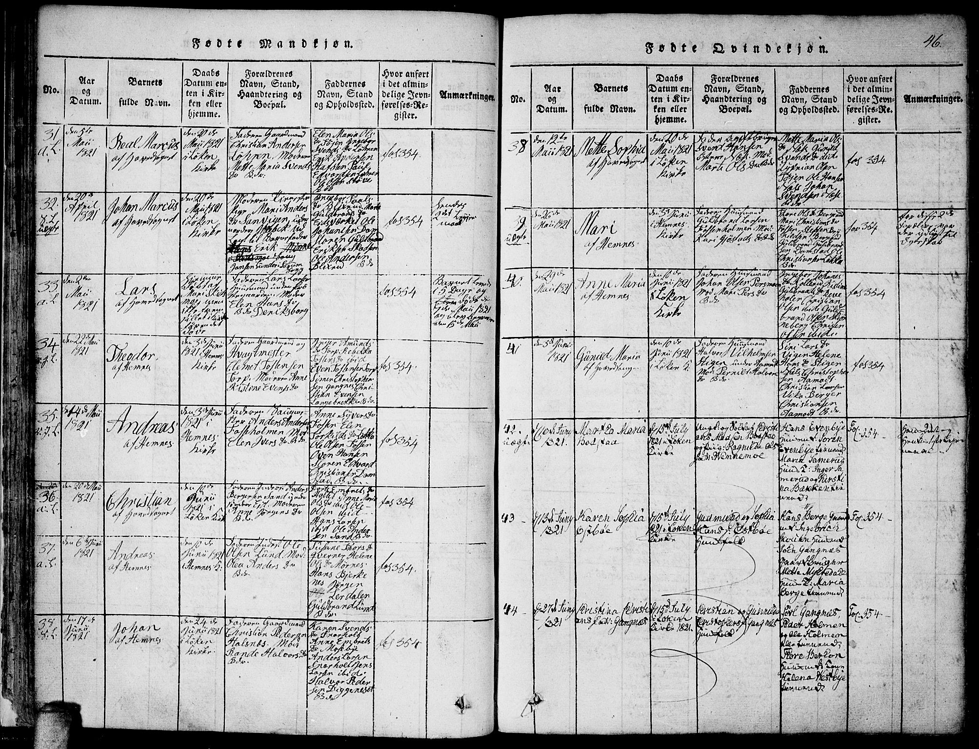 Høland prestekontor Kirkebøker, AV/SAO-A-10346a/F/Fa/L0007: Ministerialbok nr. I 7, 1814-1827, s. 46