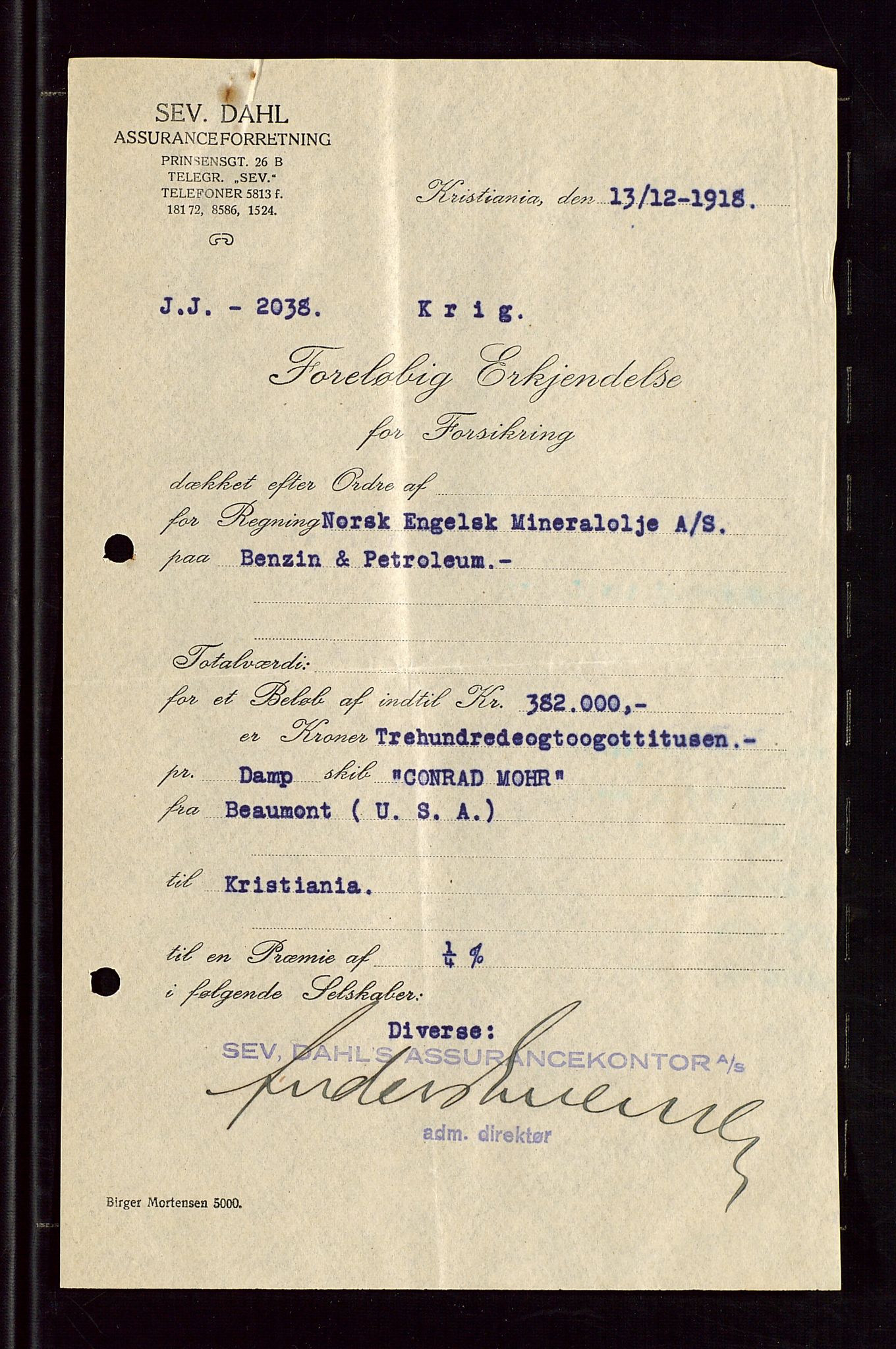 Pa 1521 - A/S Norske Shell, AV/SAST-A-101915/E/Ea/Eaa/L0005: Sjefskorrespondanse, 1918, s. 13