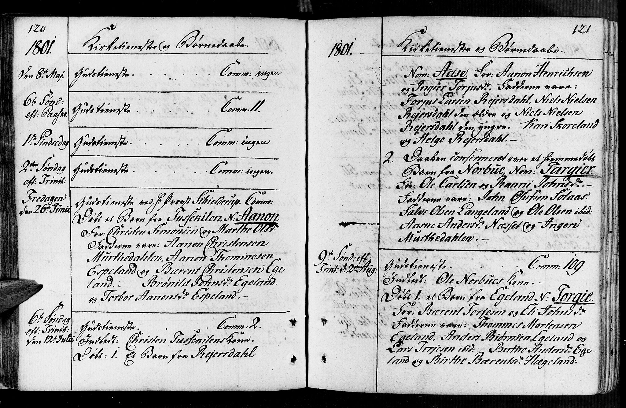 Vennesla sokneprestkontor, AV/SAK-1111-0045/Fa/Faa/L0002: Ministerialbok nr. A 2, 1785-1834, s. 120-121