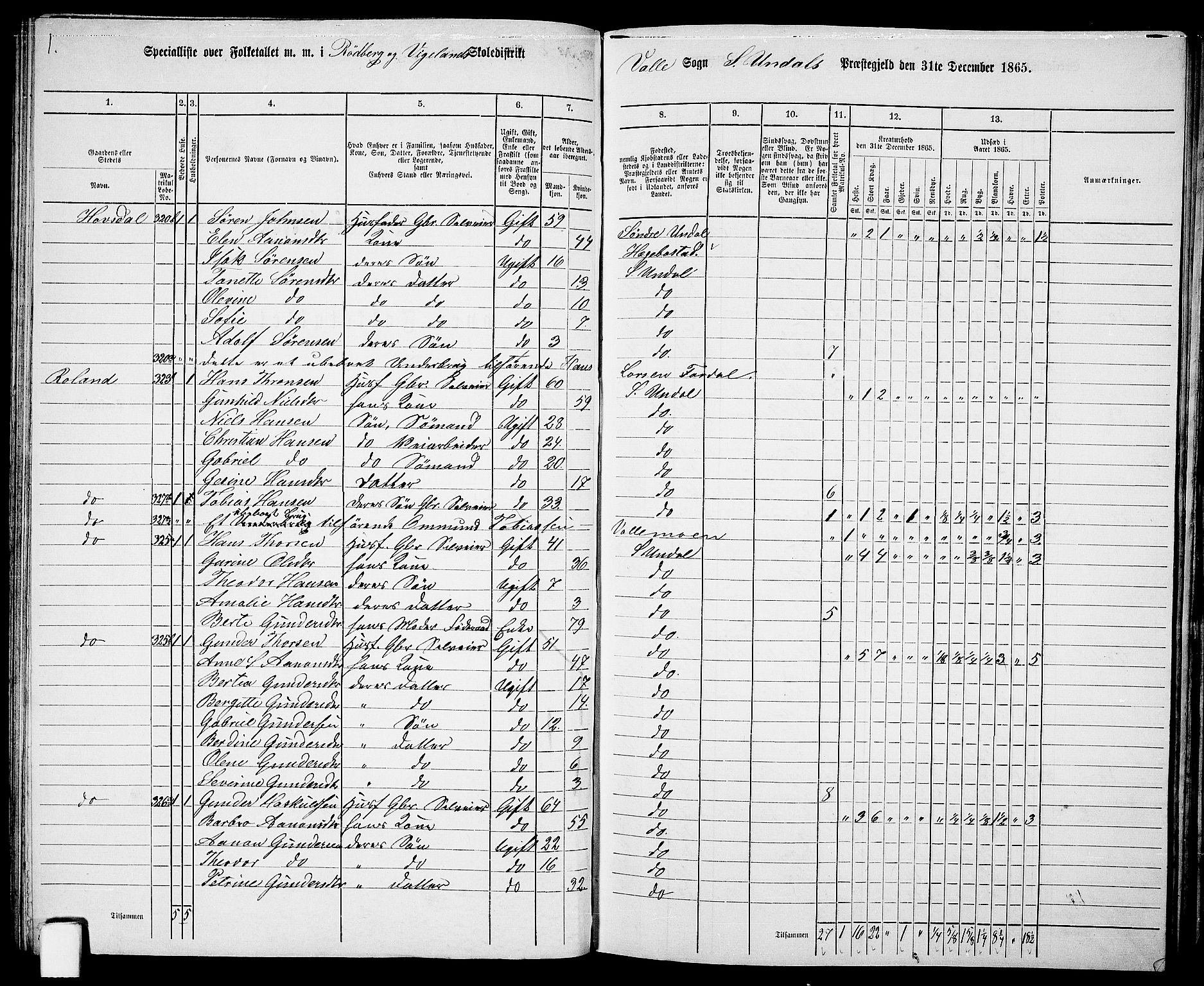 RA, Folketelling 1865 for 1029P Sør-Audnedal prestegjeld, 1865, s. 81