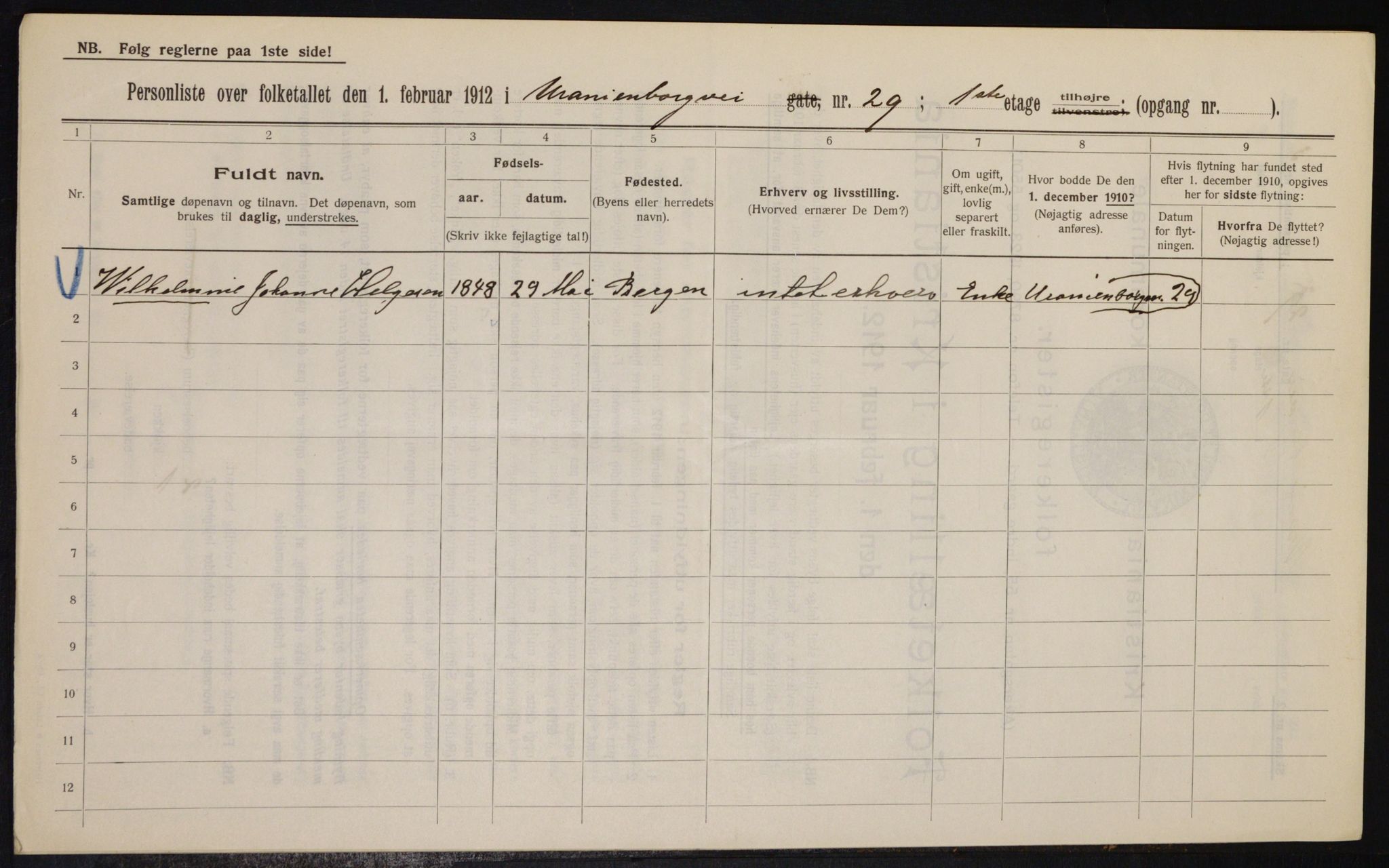 OBA, Kommunal folketelling 1.2.1912 for Kristiania, 1912, s. 120534