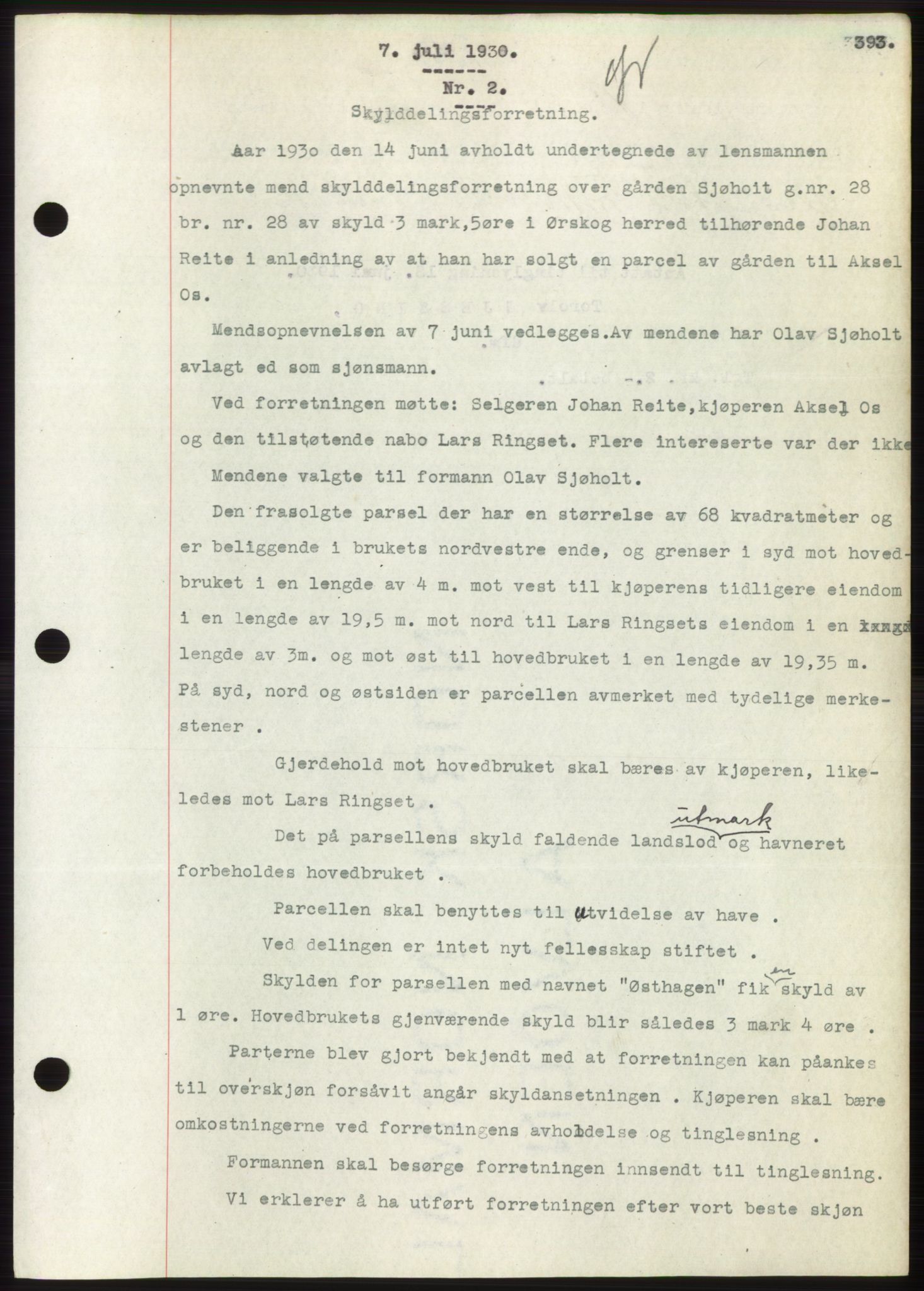 Nordre Sunnmøre sorenskriveri, SAT/A-0006/1/2/2C/2Ca/L0046: Pantebok nr. 46, 1930-1930, Tingl.dato: 07.07.1930