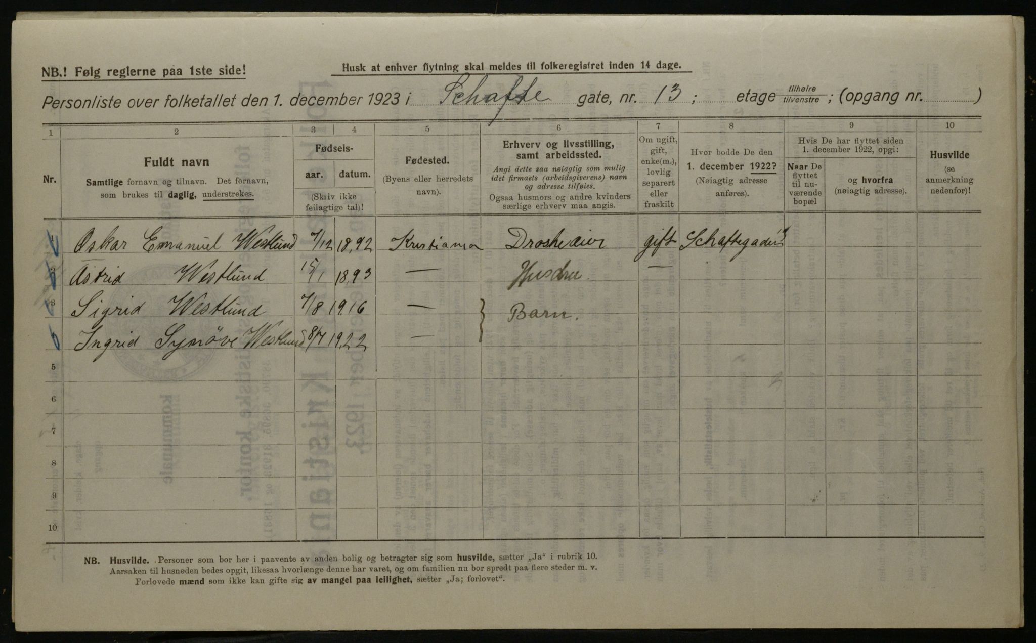 OBA, Kommunal folketelling 1.12.1923 for Kristiania, 1923, s. 99222