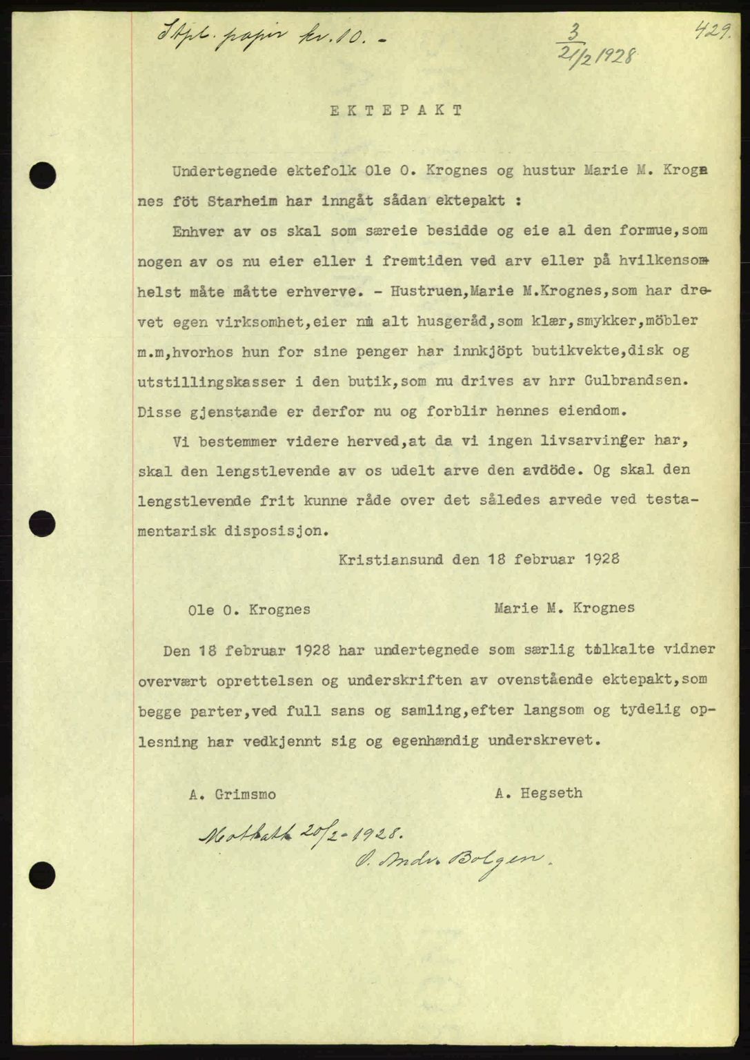 Kristiansund byfogd, AV/SAT-A-4587/A/27: Pantebok nr. 21, 1926-1928, Tingl.dato: 21.02.1928