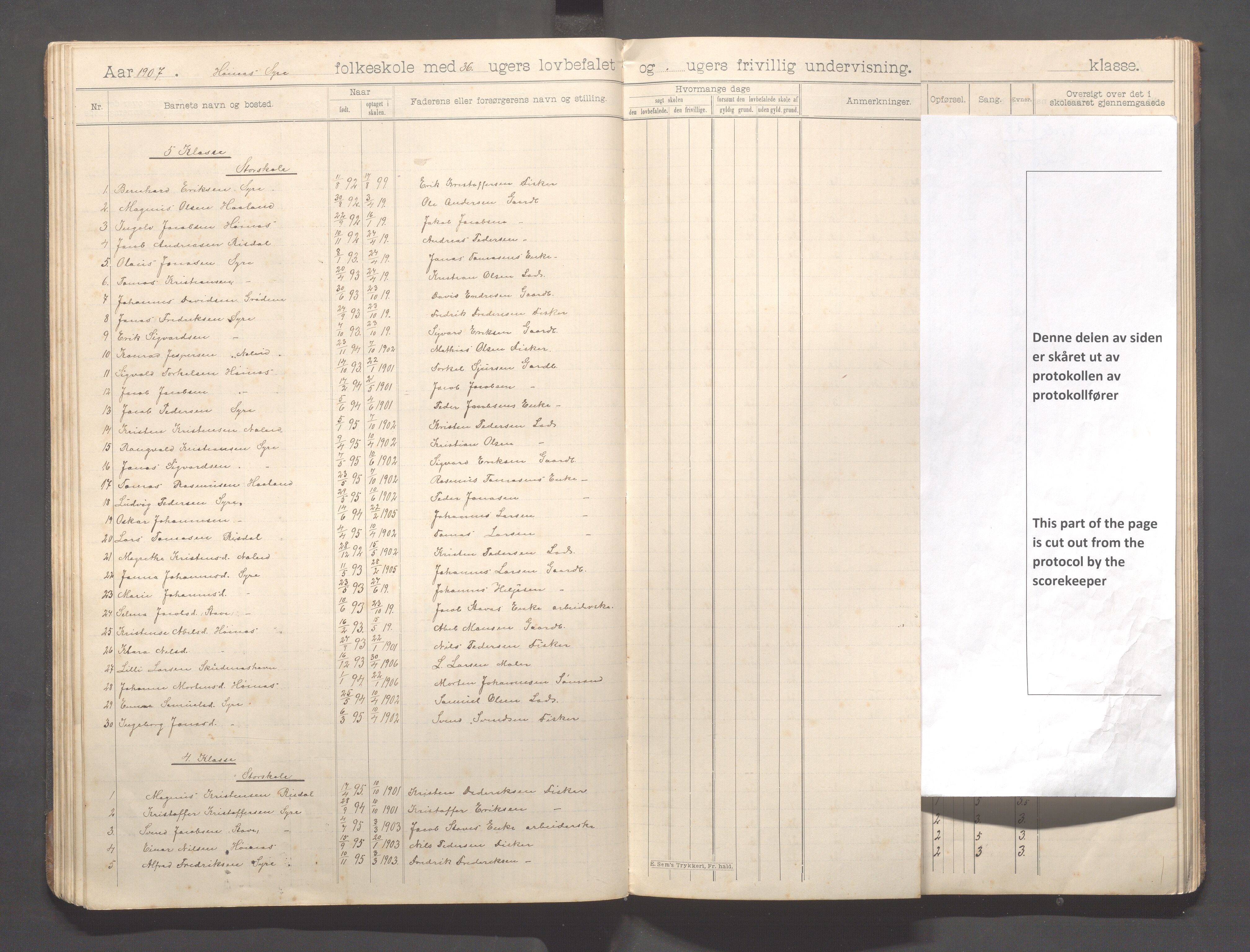 Skudenes kommune - Syre - Høynes skole, IKAR/A-307/H/L0006: Skoleprotokoll - Syre - Høynes 3.-5.kl., 1900-1916, s. 41