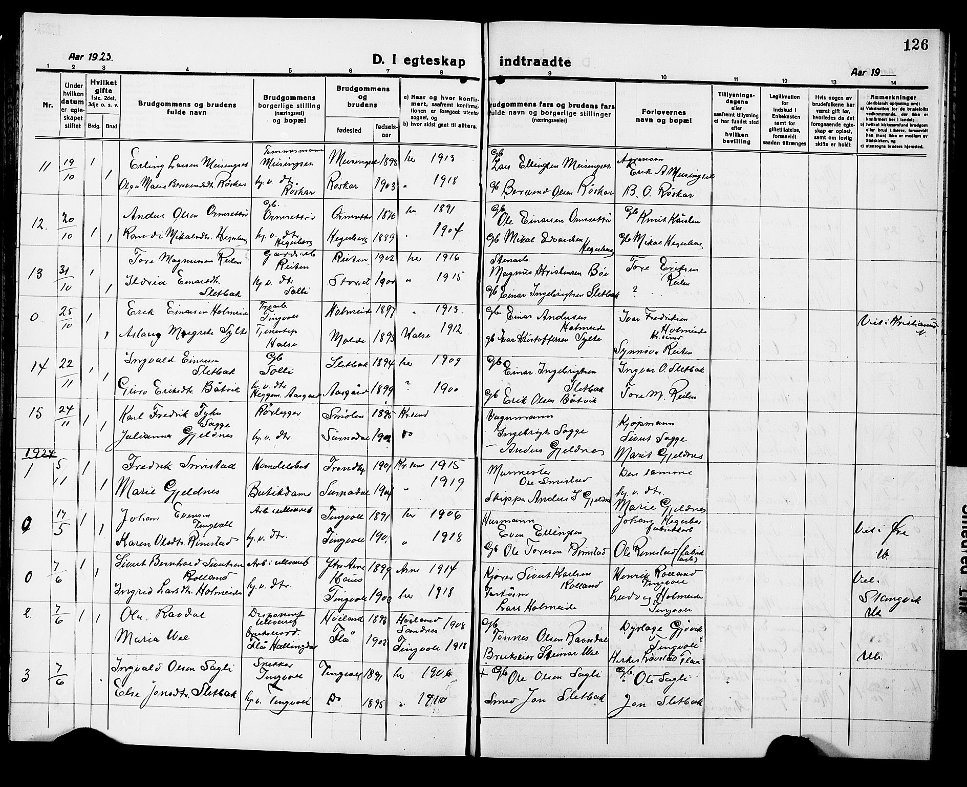 Ministerialprotokoller, klokkerbøker og fødselsregistre - Møre og Romsdal, SAT/A-1454/586/L0994: Klokkerbok nr. 586C05, 1919-1927, s. 126