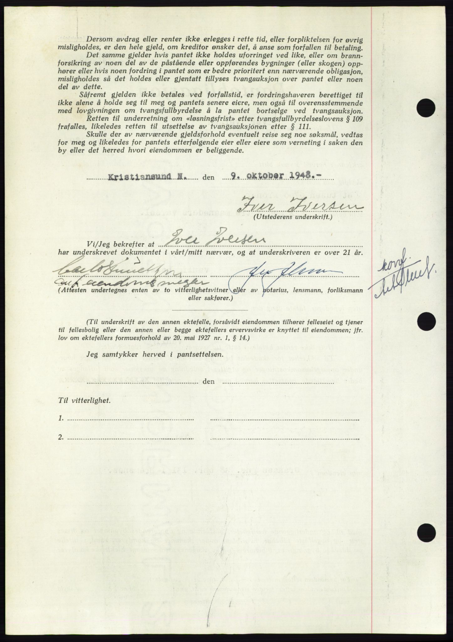 Nordmøre sorenskriveri, AV/SAT-A-4132/1/2/2Ca: Pantebok nr. B99, 1948-1948, Dagboknr: 2929/1948