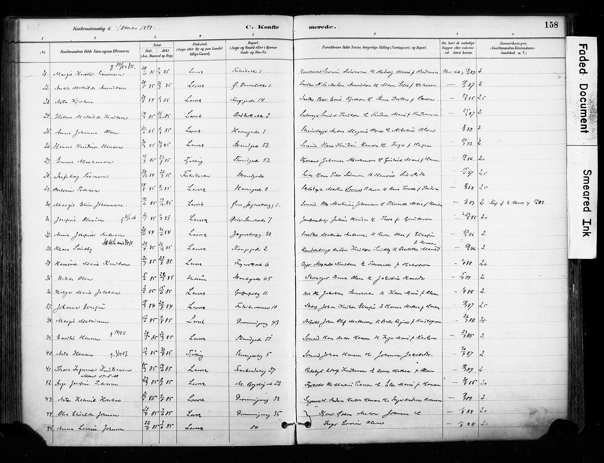Larvik kirkebøker, AV/SAKO-A-352/F/Fa/L0008: Ministerialbok nr. I 8, 1884-1902, s. 158