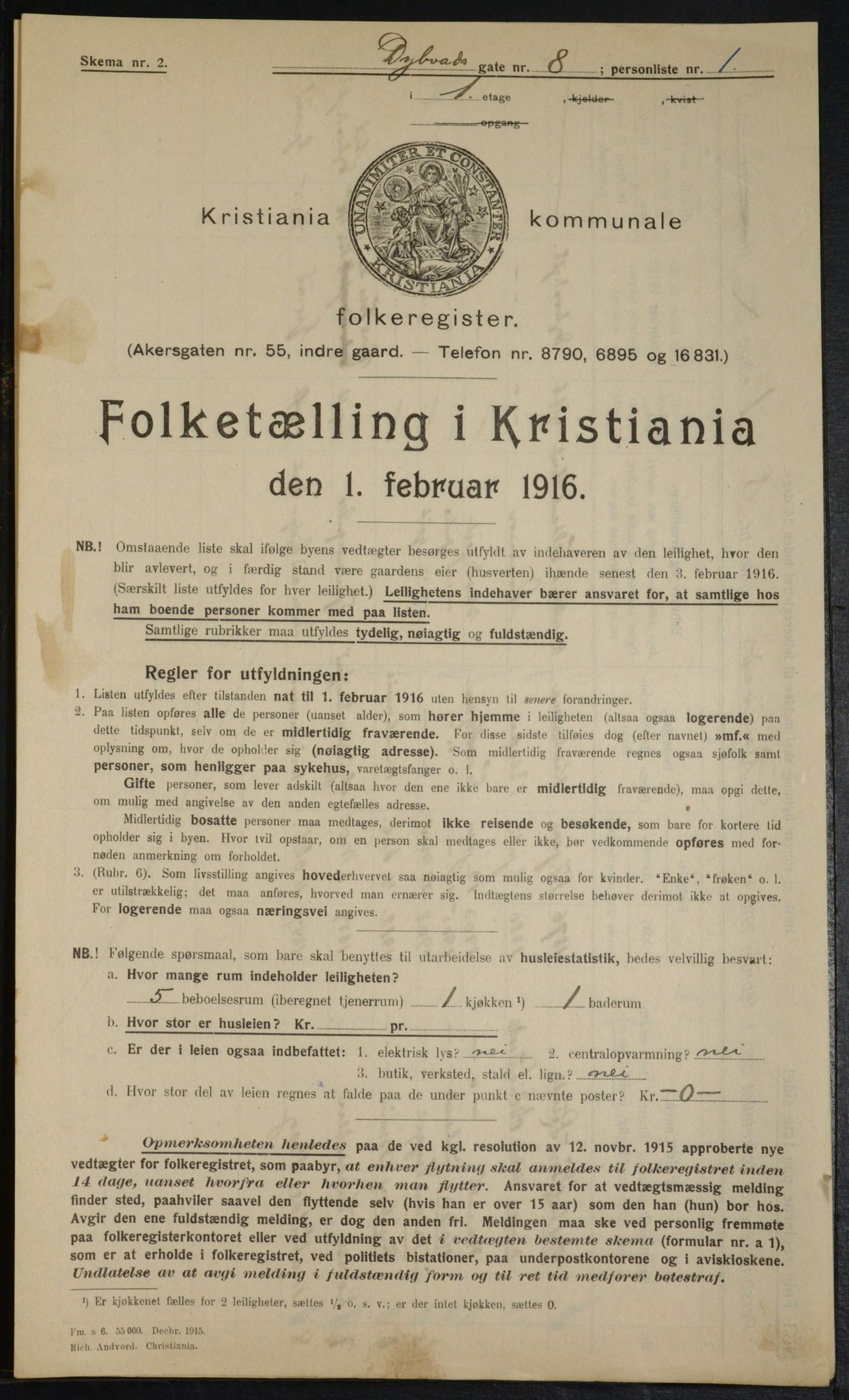 OBA, Kommunal folketelling 1.2.1916 for Kristiania, 1916, s. 17616