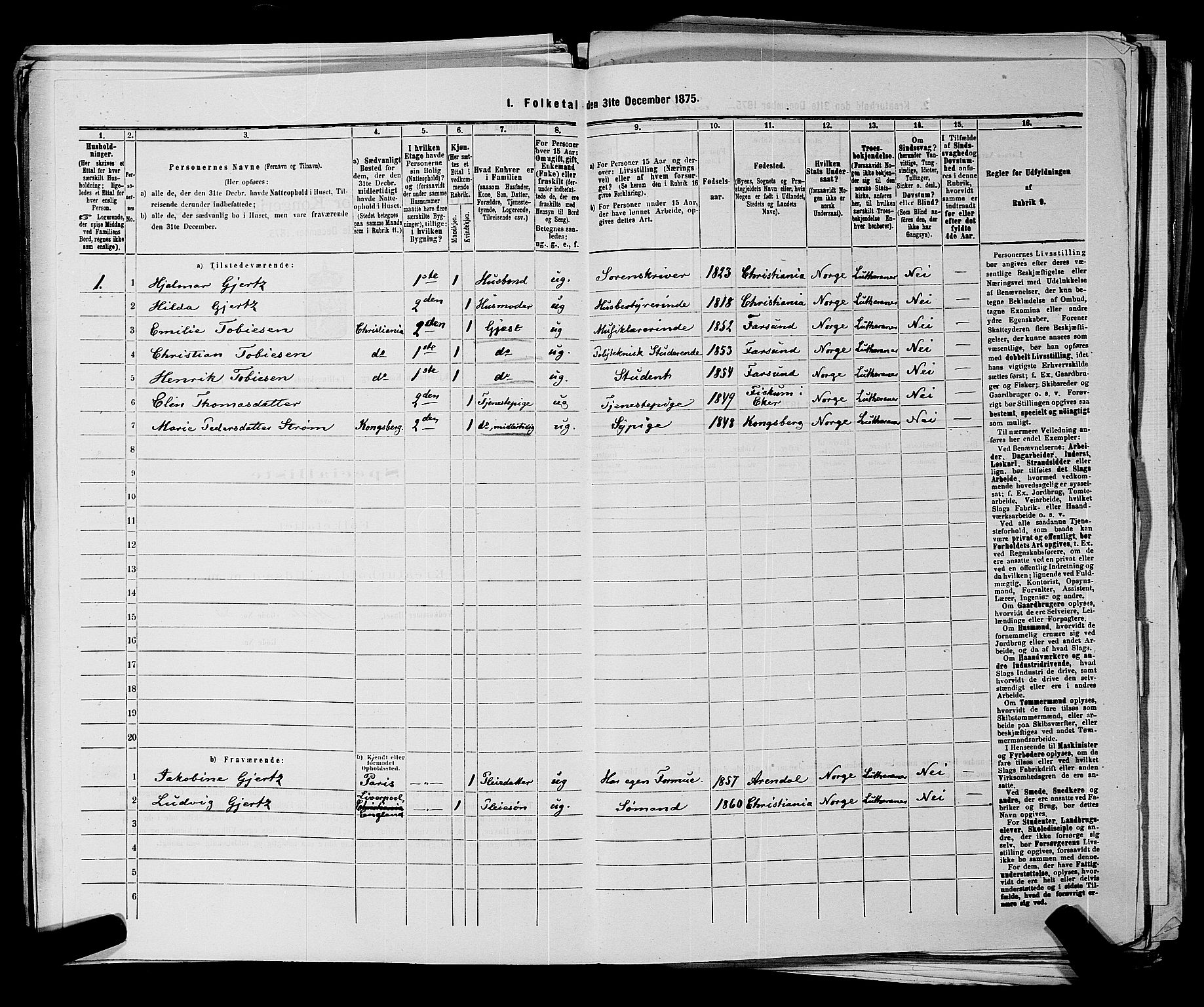 SAKO, Folketelling 1875 for 0604B Kongsberg prestegjeld, Kongsberg kjøpstad, 1875, s. 184