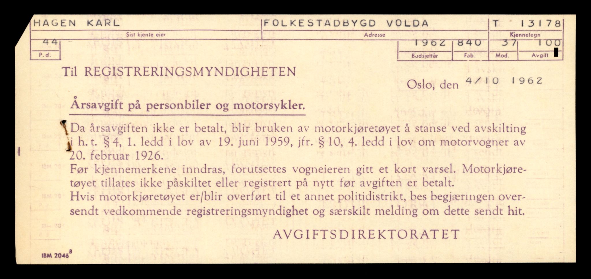 Møre og Romsdal vegkontor - Ålesund trafikkstasjon, AV/SAT-A-4099/F/Fe/L0037: Registreringskort for kjøretøy T 13031 - T 13179, 1927-1998, s. 2854