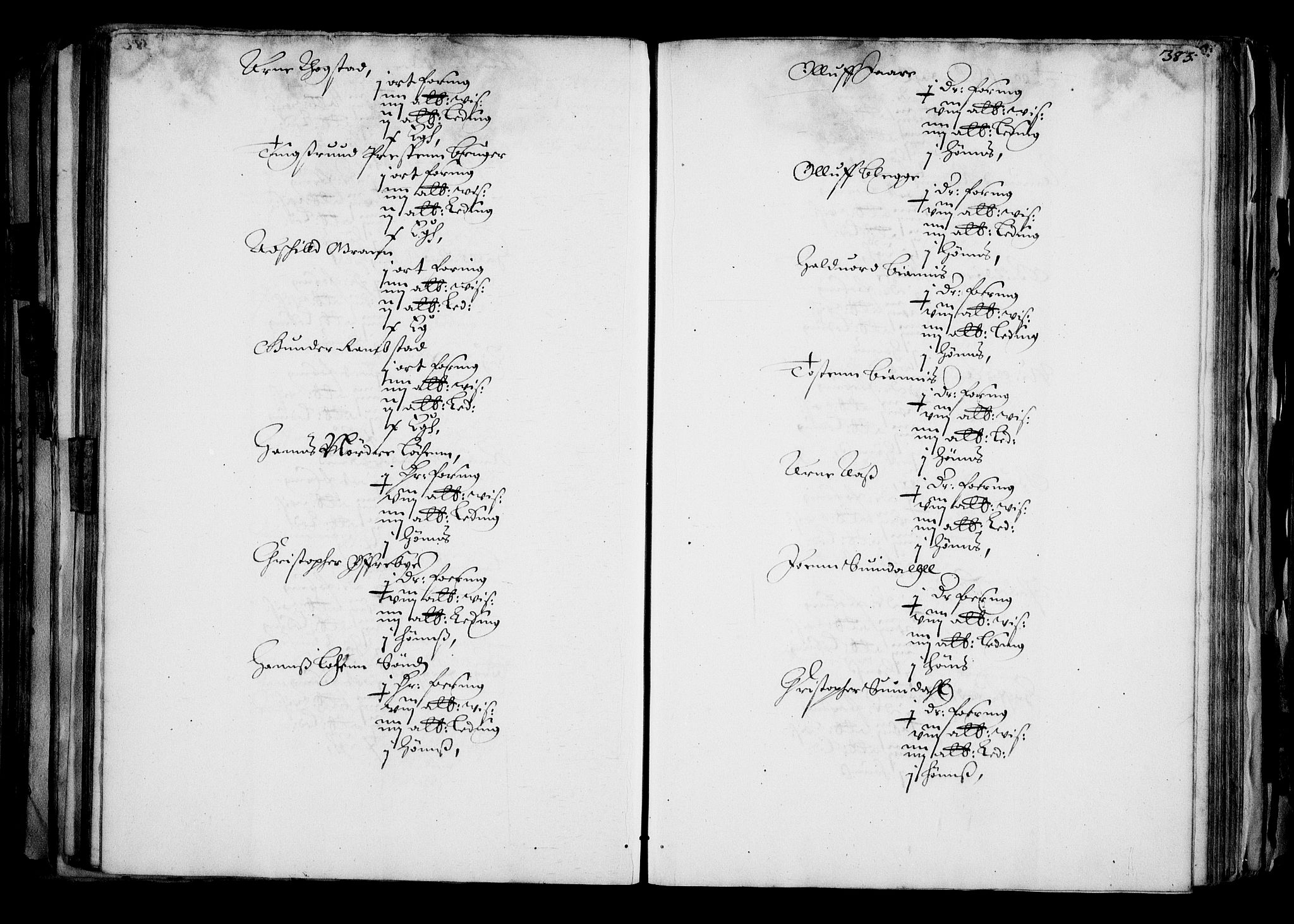 Rentekammeret inntil 1814, Realistisk ordnet avdeling, AV/RA-EA-4070/N/Na/L0001: [XI f]: Akershus stifts jordebok, 1652, s. 382b-383a