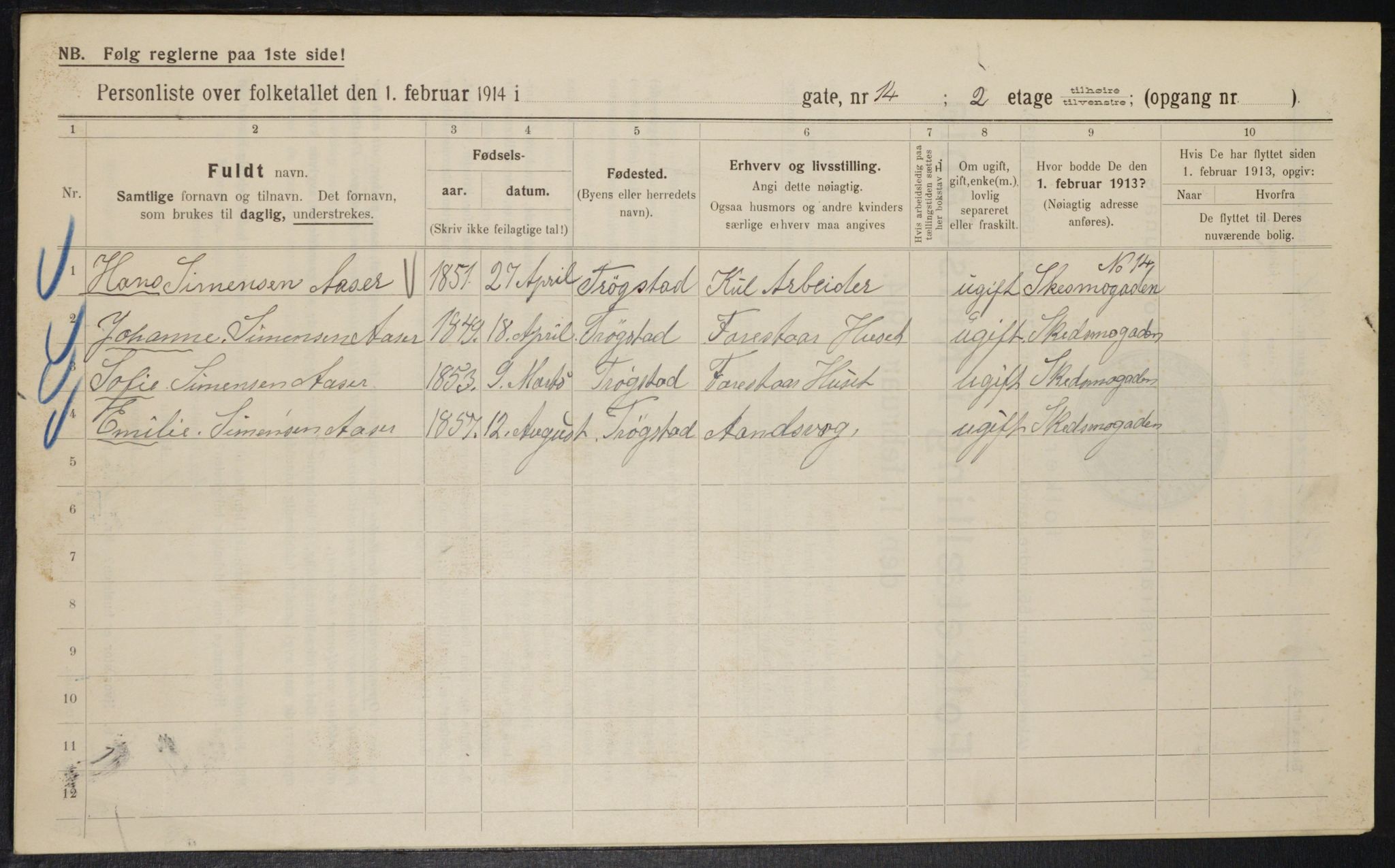 OBA, Kommunal folketelling 1.2.1914 for Kristiania, 1914, s. 95306