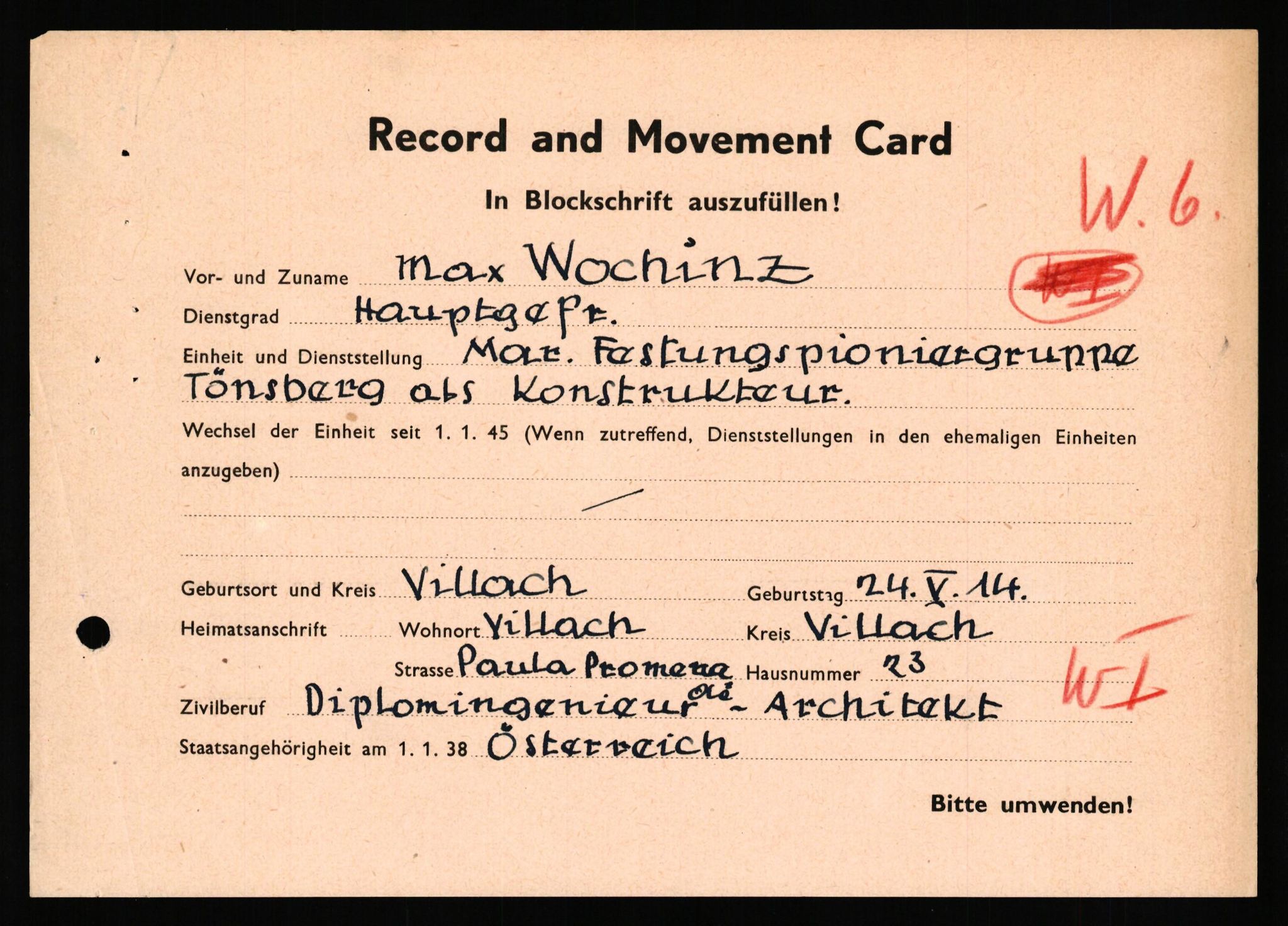 Forsvaret, Forsvarets overkommando II, AV/RA-RAFA-3915/D/Db/L0040: CI Questionaires. Tyske okkupasjonsstyrker i Norge. Østerrikere., 1945-1946, s. 440