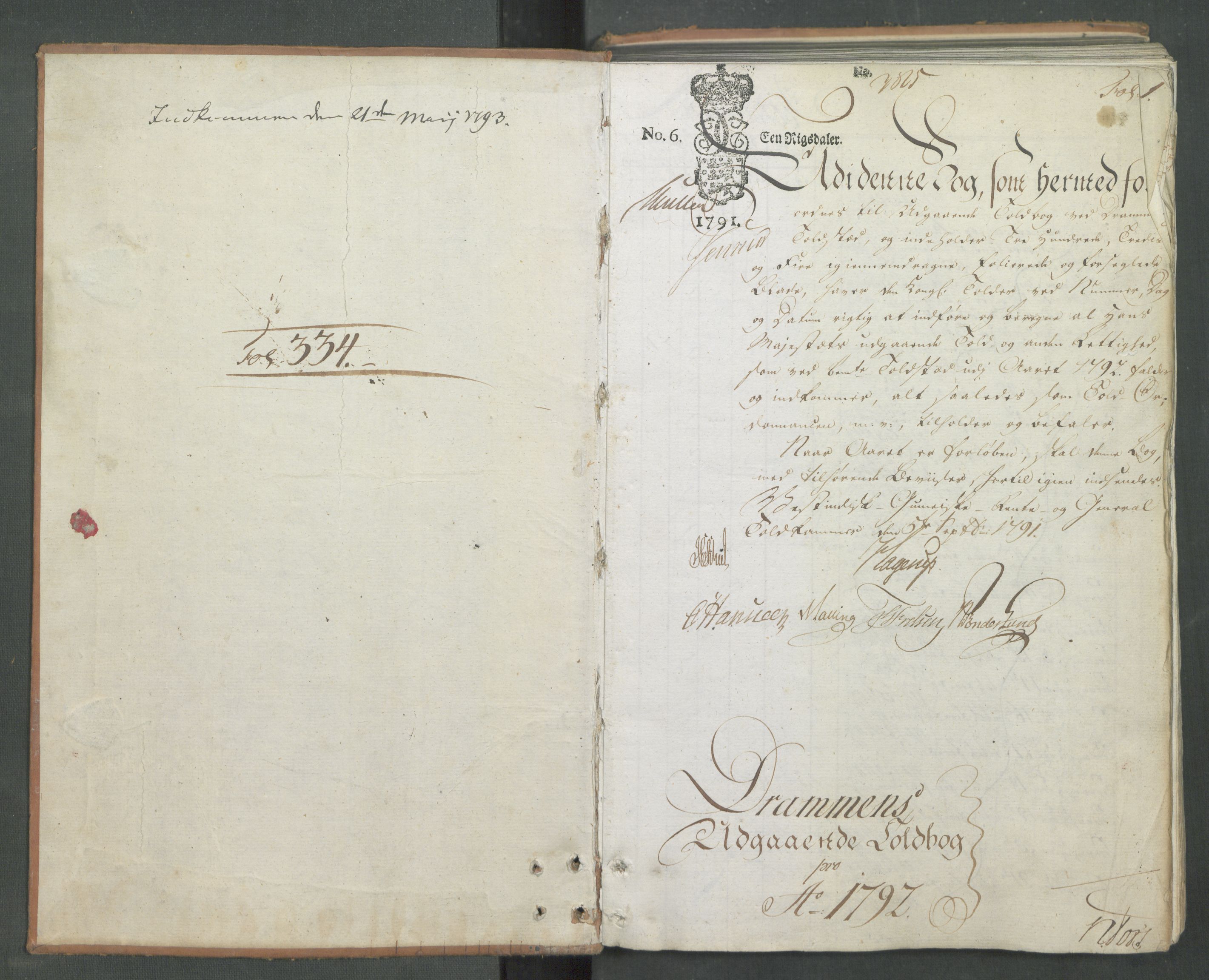 Generaltollkammeret, tollregnskaper, RA/EA-5490/R08/L0167/0001: Tollregnskaper Drammen / Utgående tollbok, 1790-1792, s. 1a