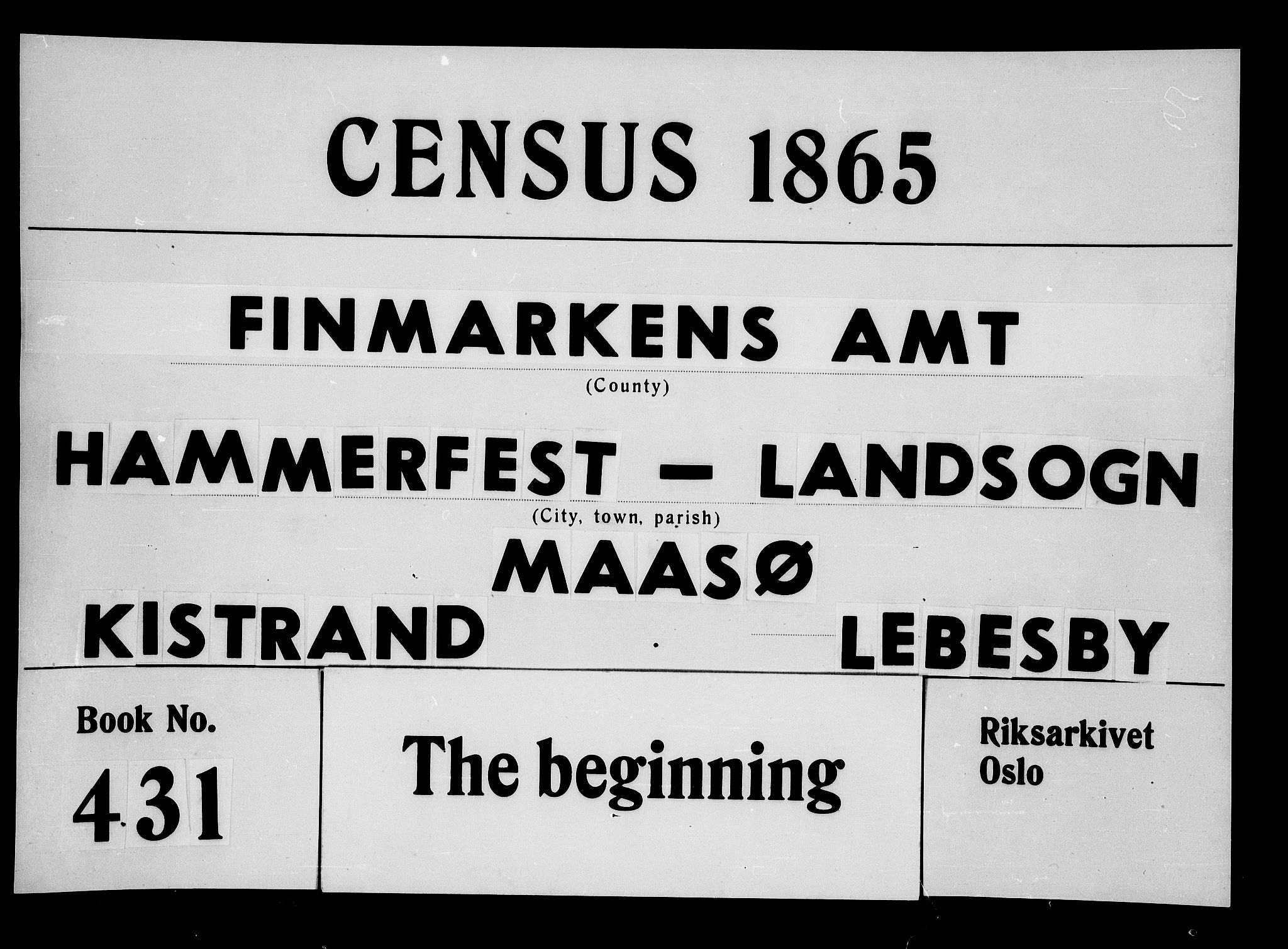 RA, Folketelling 1865 for 2016L Hammerfest prestegjeld, Hammerfest landsokn, 1865, s. 1