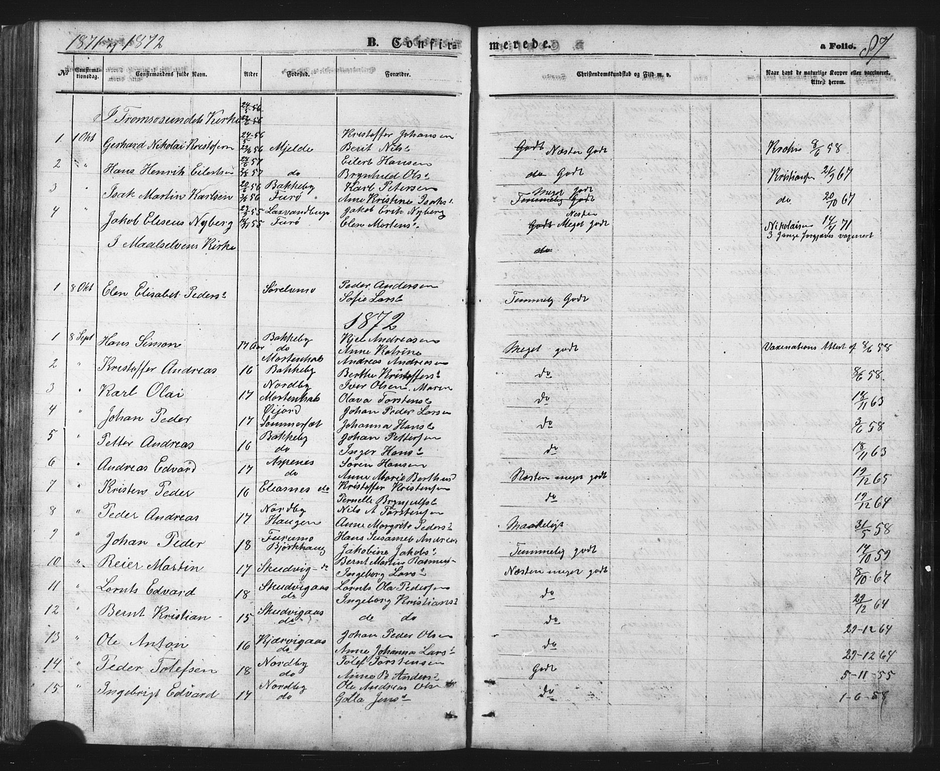 Balsfjord sokneprestembete, AV/SATØ-S-1303/G/Gab/L0002klokker: Klokkerbok nr. 2, 1870-1886, s. 87