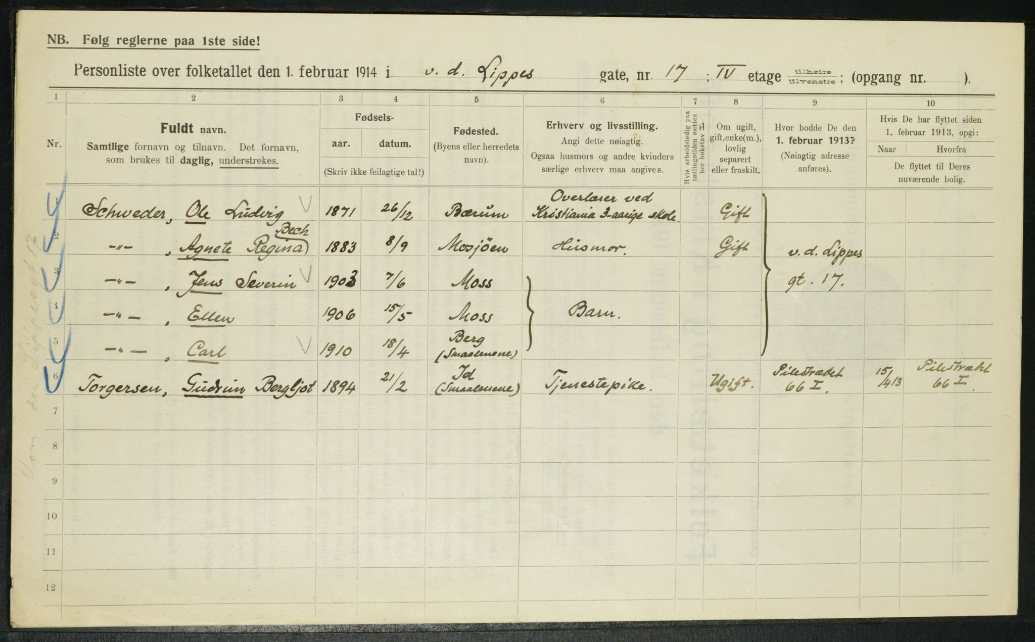 OBA, Kommunal folketelling 1.2.1914 for Kristiania, 1914, s. 126452