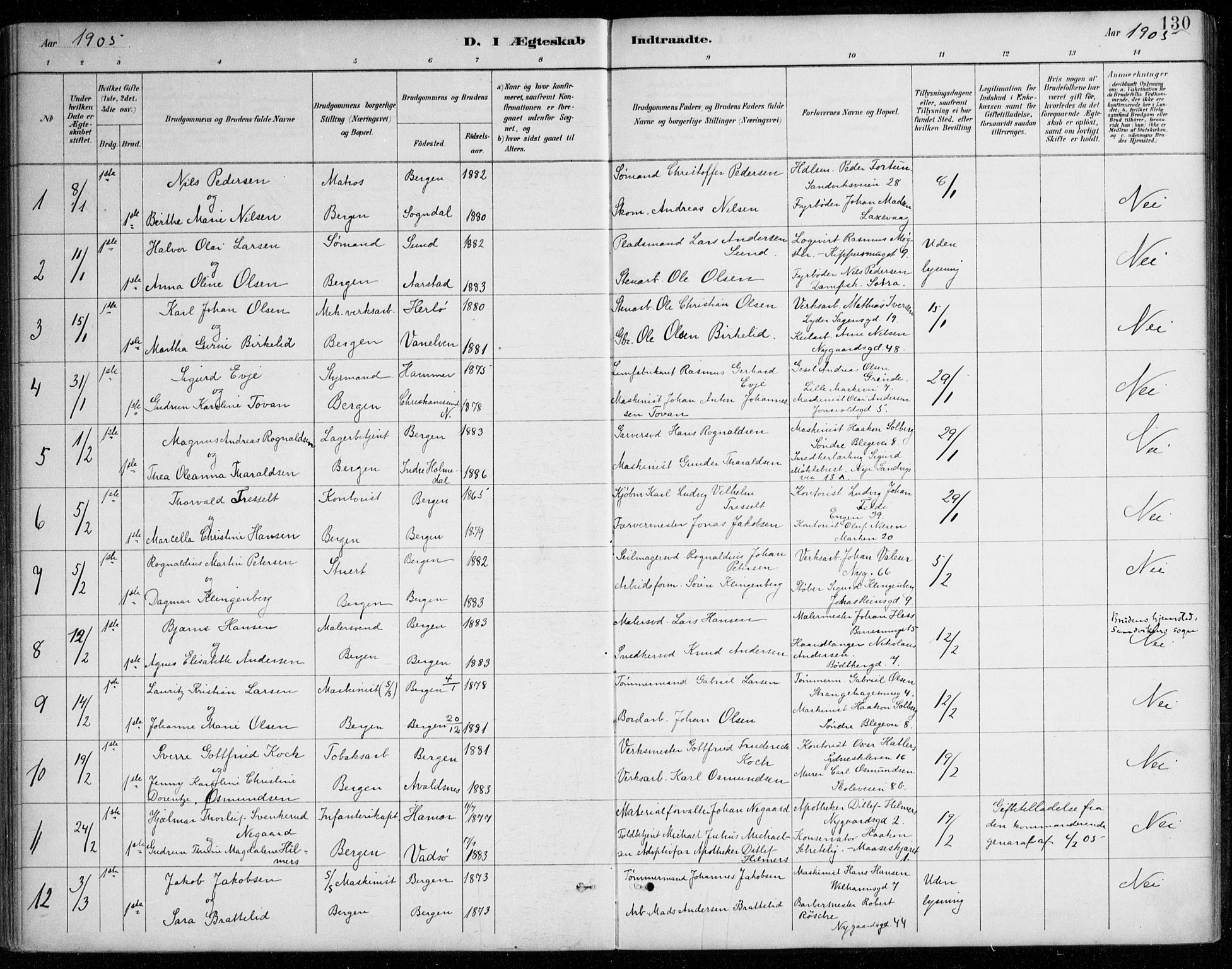 Johanneskirken sokneprestembete, AV/SAB-A-76001/H/Haa/L0012: Ministerialbok nr. D 1, 1885-1912, s. 130