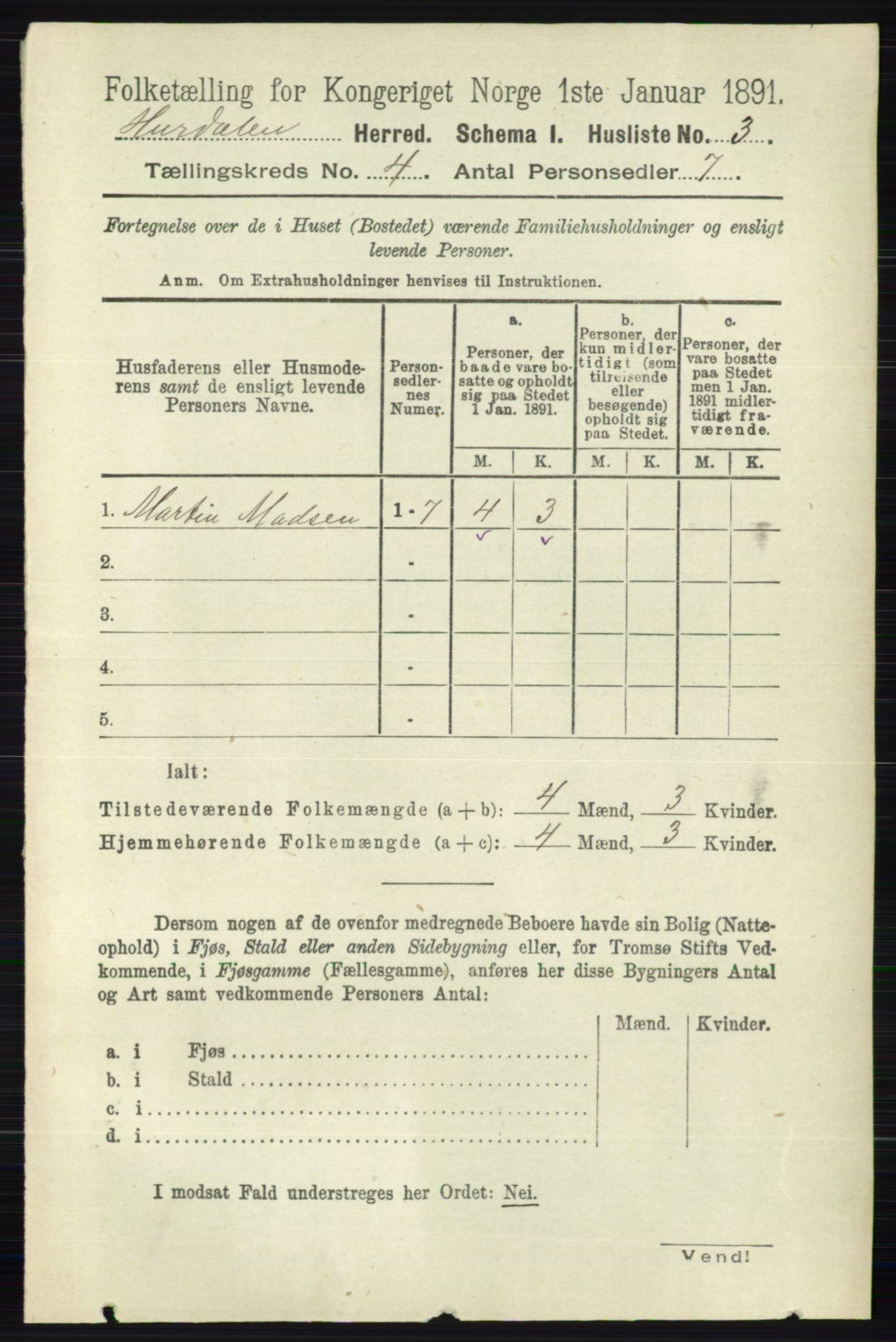 RA, Folketelling 1891 for 0239 Hurdal herred, 1891, s. 1325